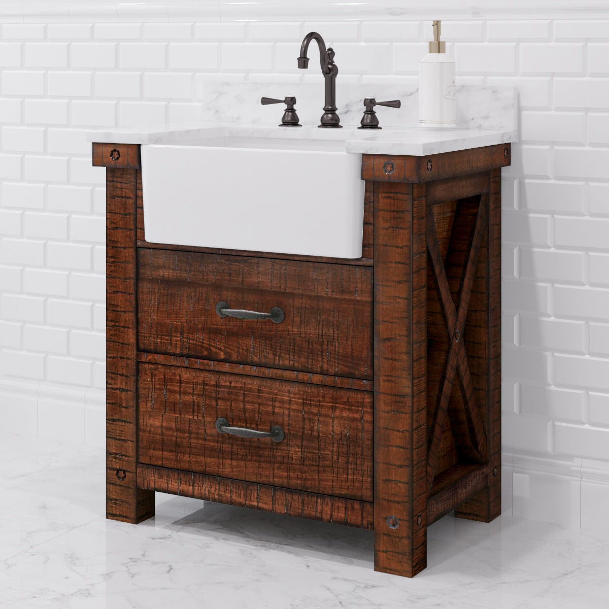 Kingston Luxe PY30CW03RS - 31 in. x 22 in. Bathroom Vanity Marble Top and White Basin, Rustic Sienna