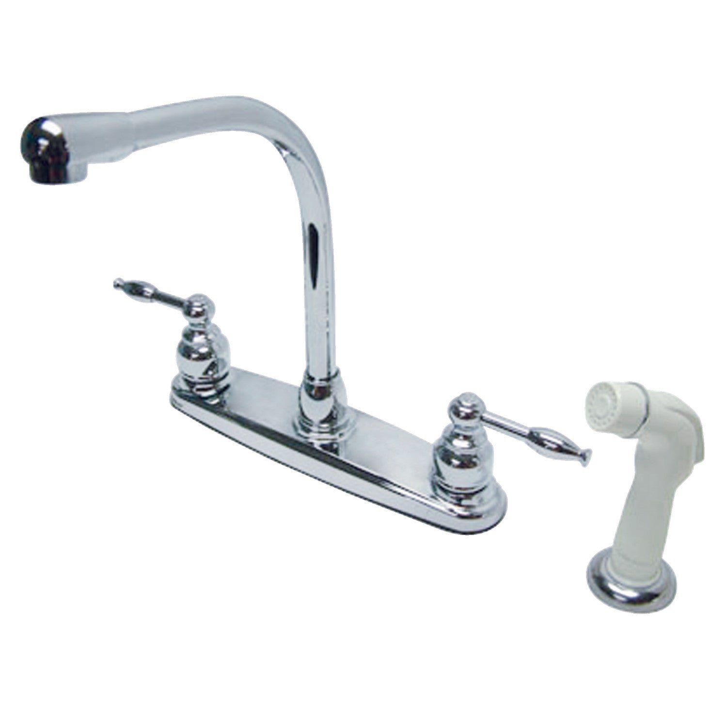 Kingston Tulare KB2751KL - Robinet de cuisine central à deux poignées Knight 4 trous 8" avec pulvérisateur latéral, chrome poli
