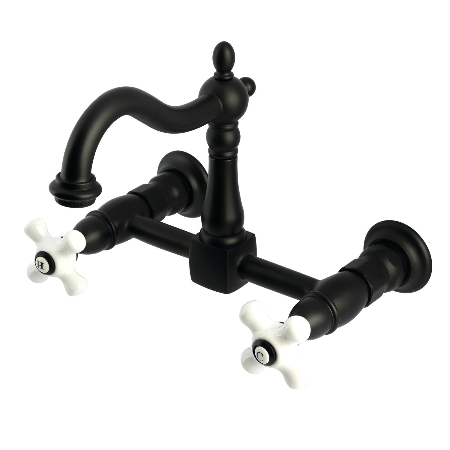Kingston Heirloom KS1260PX - Robinet de cuisine à deux poignées Heritage 2 trous, noir mat