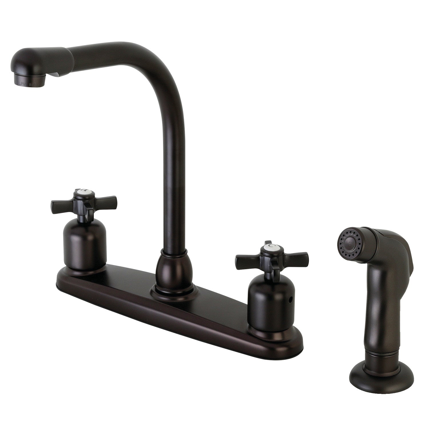 Kingston Tulare FB755ZXSP - Robinet de cuisine central bimanche Millennium 4 trous 8" avec pulvérisateur latéral, bronze à l'huile