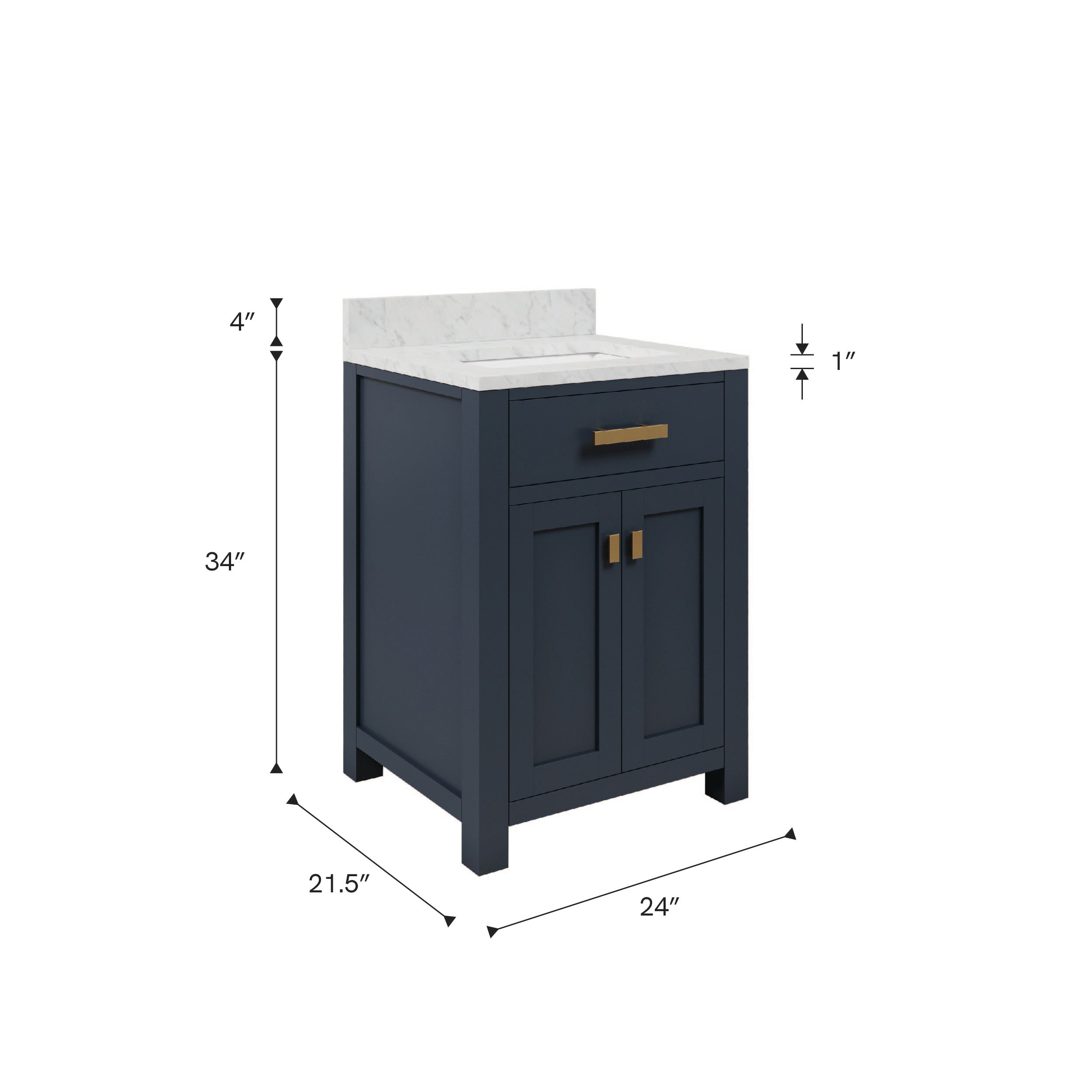Kingston Luxe MS24CW06MB - 24 in. x 21.5 in. Bathroom Vanity Marble Top in Carrara White and White Basin, Monarch Blue