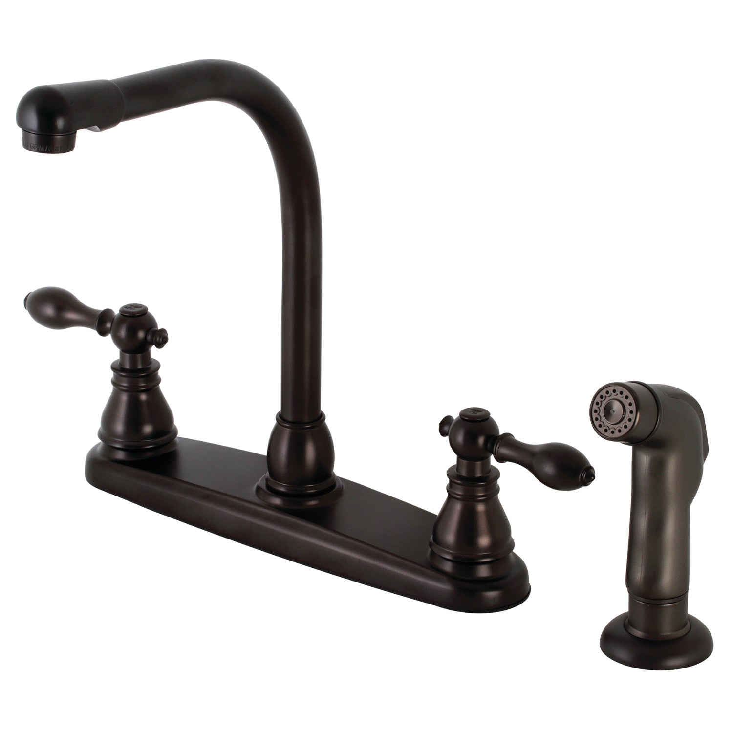 Kingston Tulare KB715ACLSP - Robinet de cuisine américain classique à deux poignées 4 trous 8" Centerset Robinet de cuisine avec pulvérisateur latéral, bronze huilé