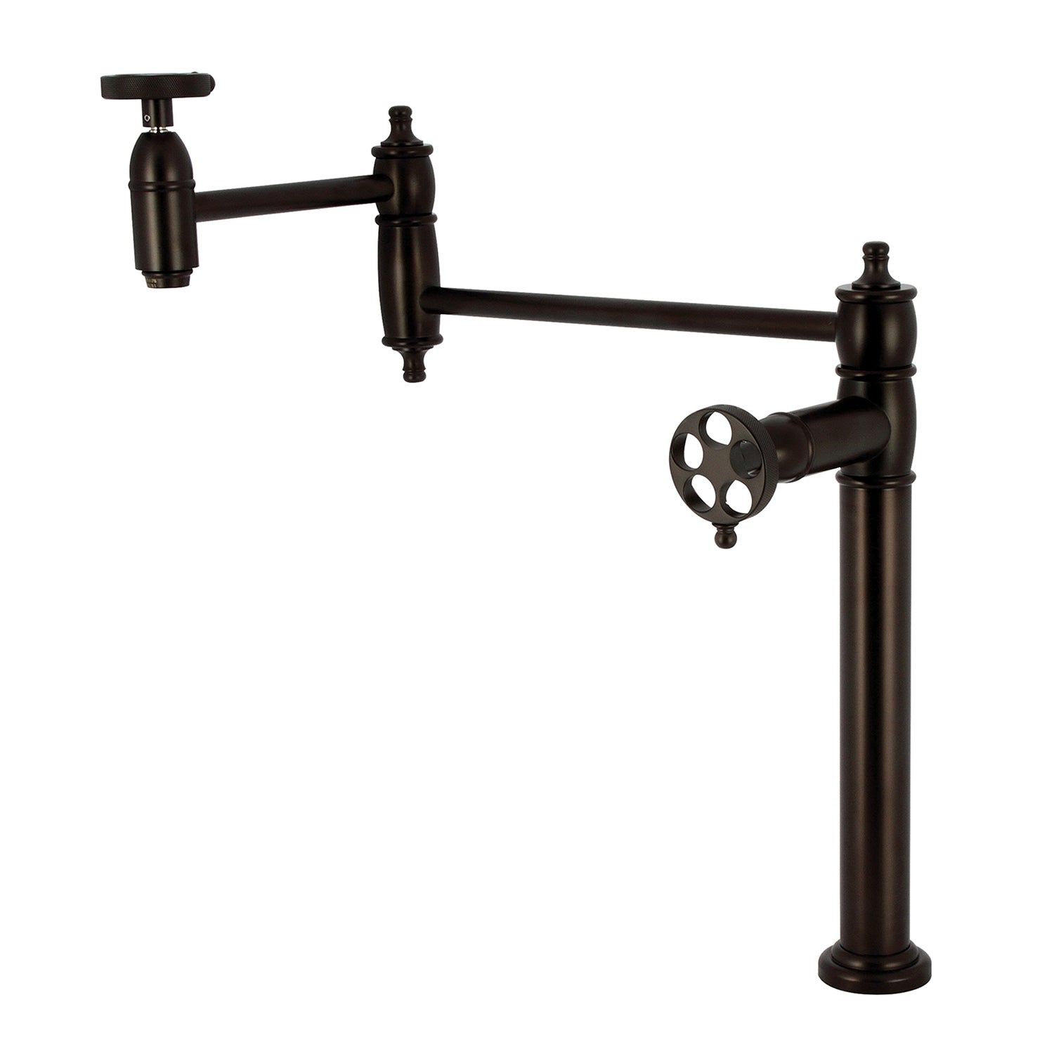 Kingston Tulare KS3705RKZ - Robinet de remplissage de pot de montage de plate-forme de Wendell 1 trou avec poignée moletée, bronze frotté à l'huile