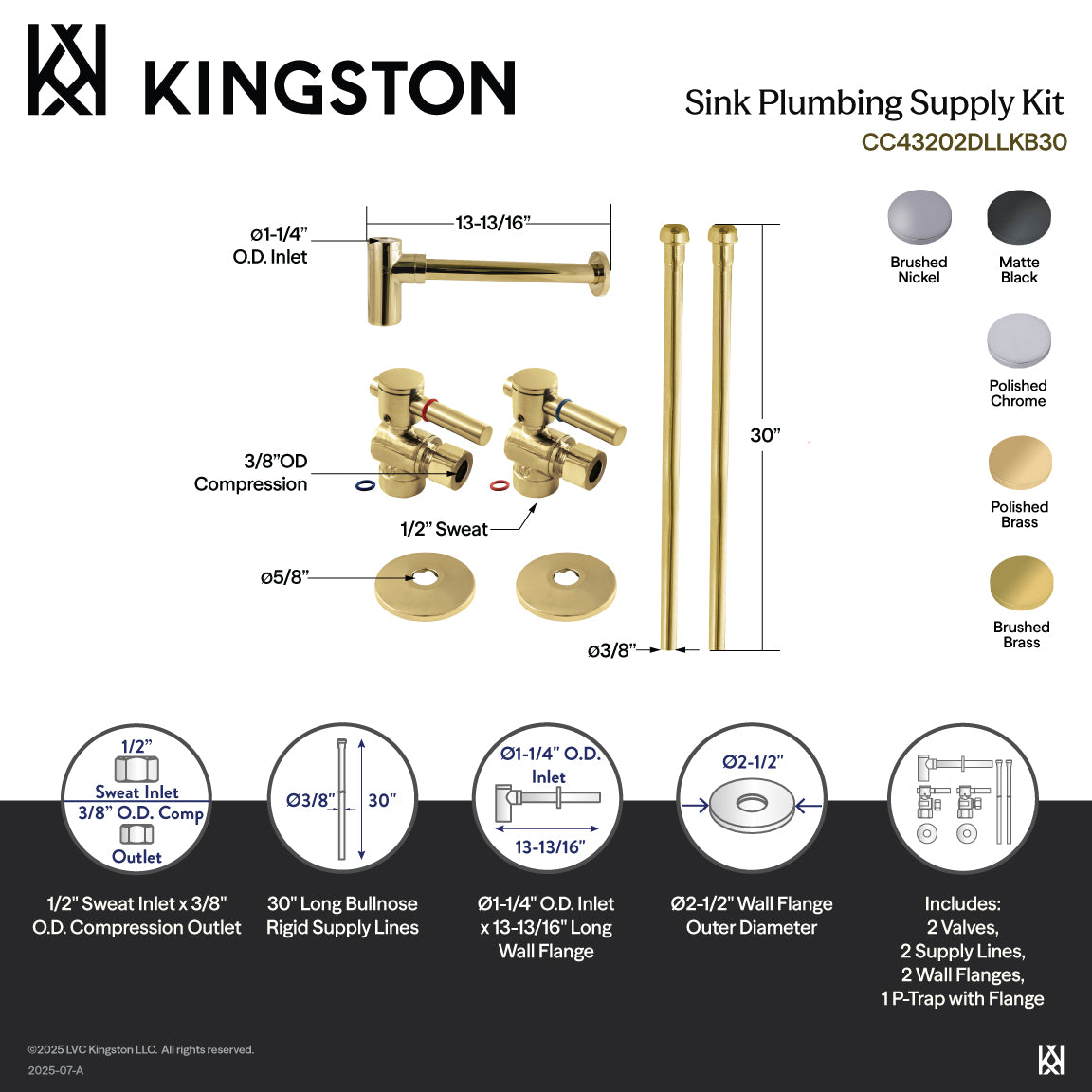 Kingston Sona CC43207DLLKB30 - Trimscape Modern Plumbing Sink Trim Kit with Bottle Trap, Brushed Brass