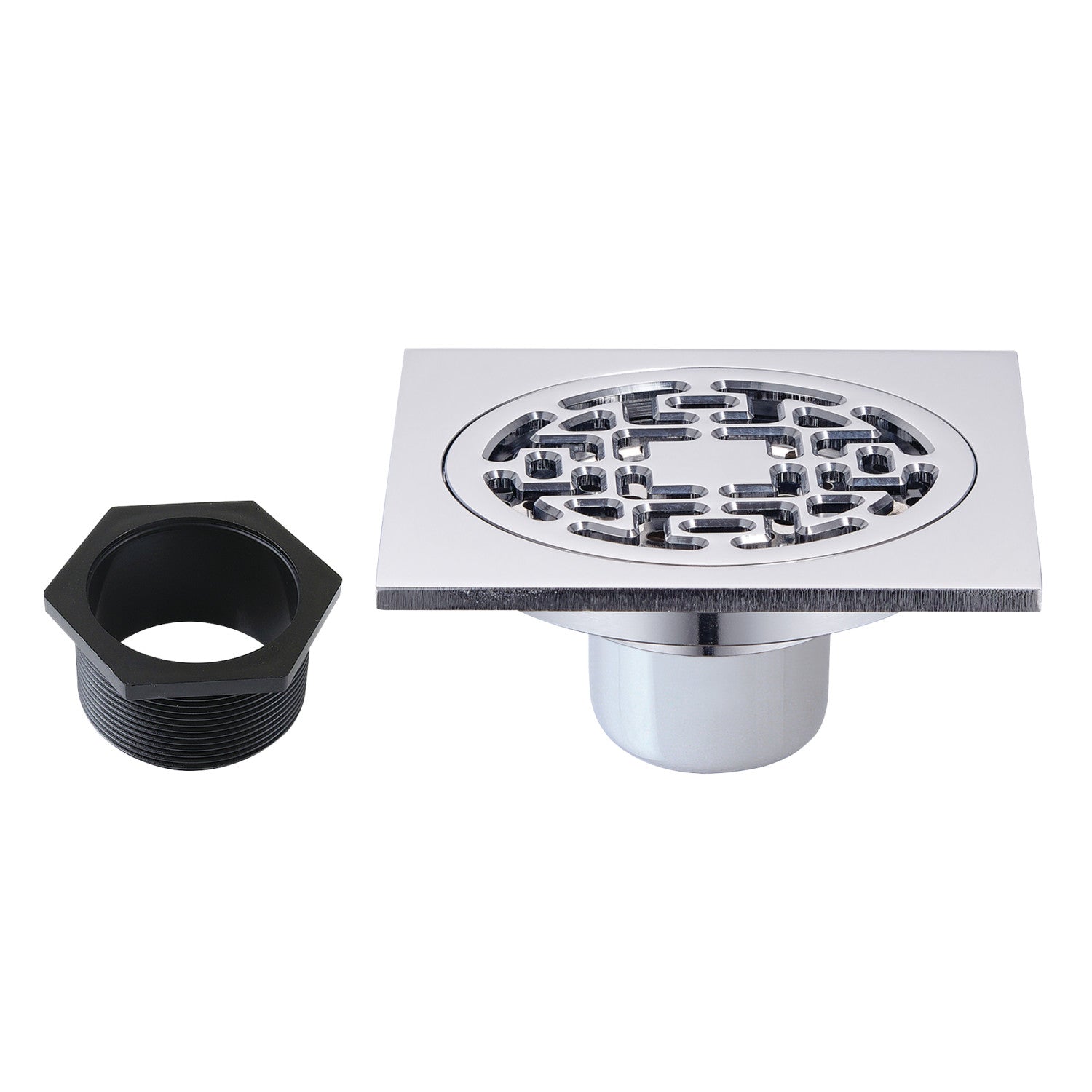 Kingston Watercourse BSF4272C 4-Inch Brass Square Grid Shower Drain with Flange, Polished Chrome