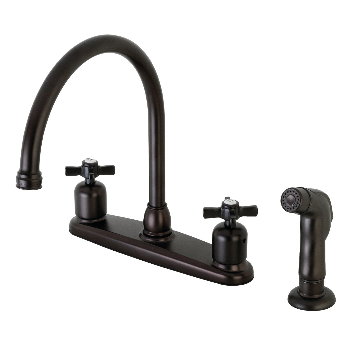 Kingston Tulare FB795ZXSP - Robinet de cuisine central bimanche Millennium 4 trous 8" avec pulvérisateur latéral, bronze à l'huile