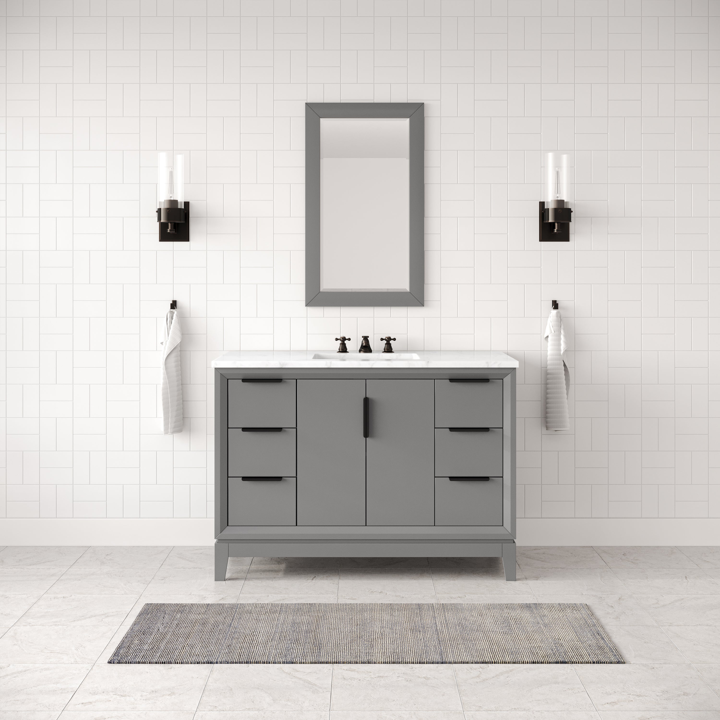 Kingston Luxe EL48CW03CG - 48 in. x 22 in. Bathroom Vanity Carrara White Marble Top, Cashmere Grey