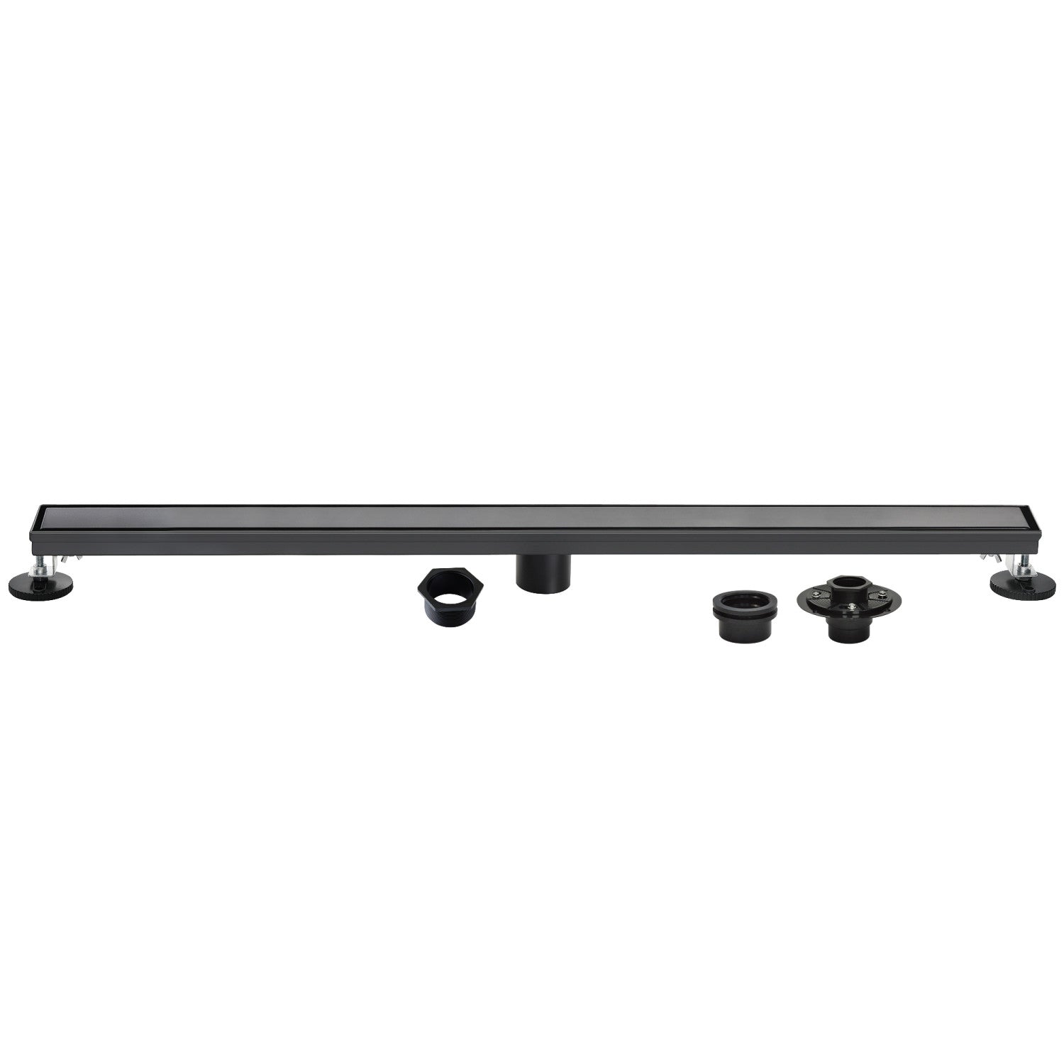 Kingston Watercourse BSFK6020 60-Inch Stainless Steel Linear Shower Drain with Reversible Tile Insert and Flat Grate, Drain with Base Flange and Hair Strainer, Matte Black