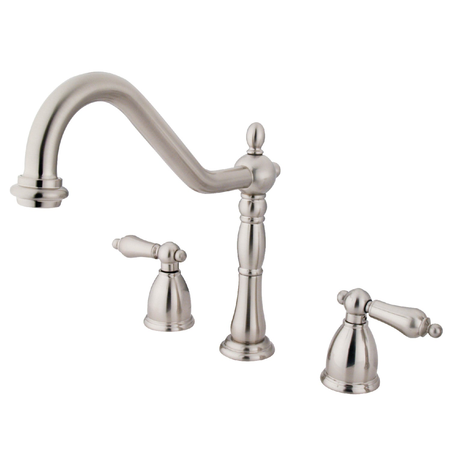 Kingston Heirloom KB1798ALLS - Robinet de cuisine à double poignée Heritage 3 trous, nickel brossé