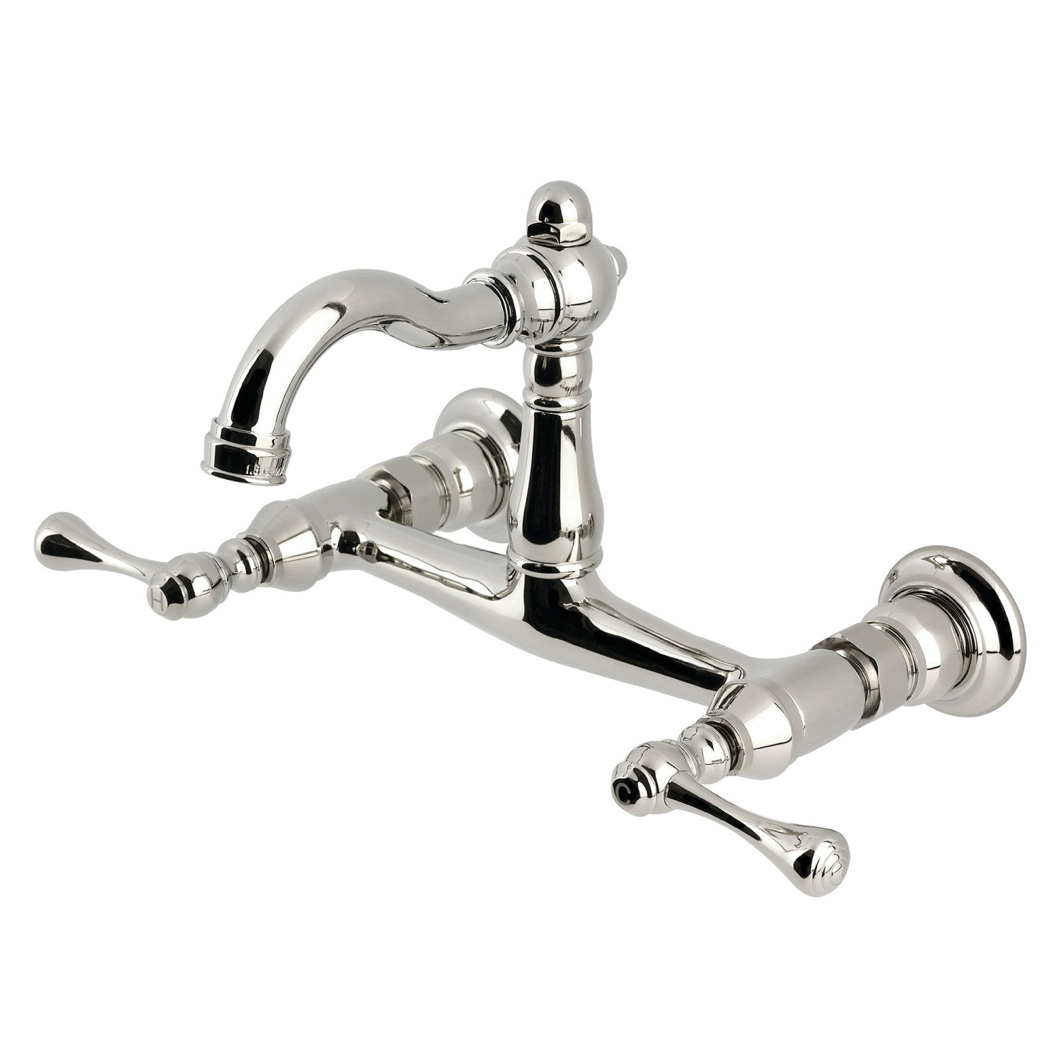 Kingston Heirloom KS3256BL - Robinet de cuisine à deux poignées vintage 2 trous Wall Mount Bridge, nickel poli