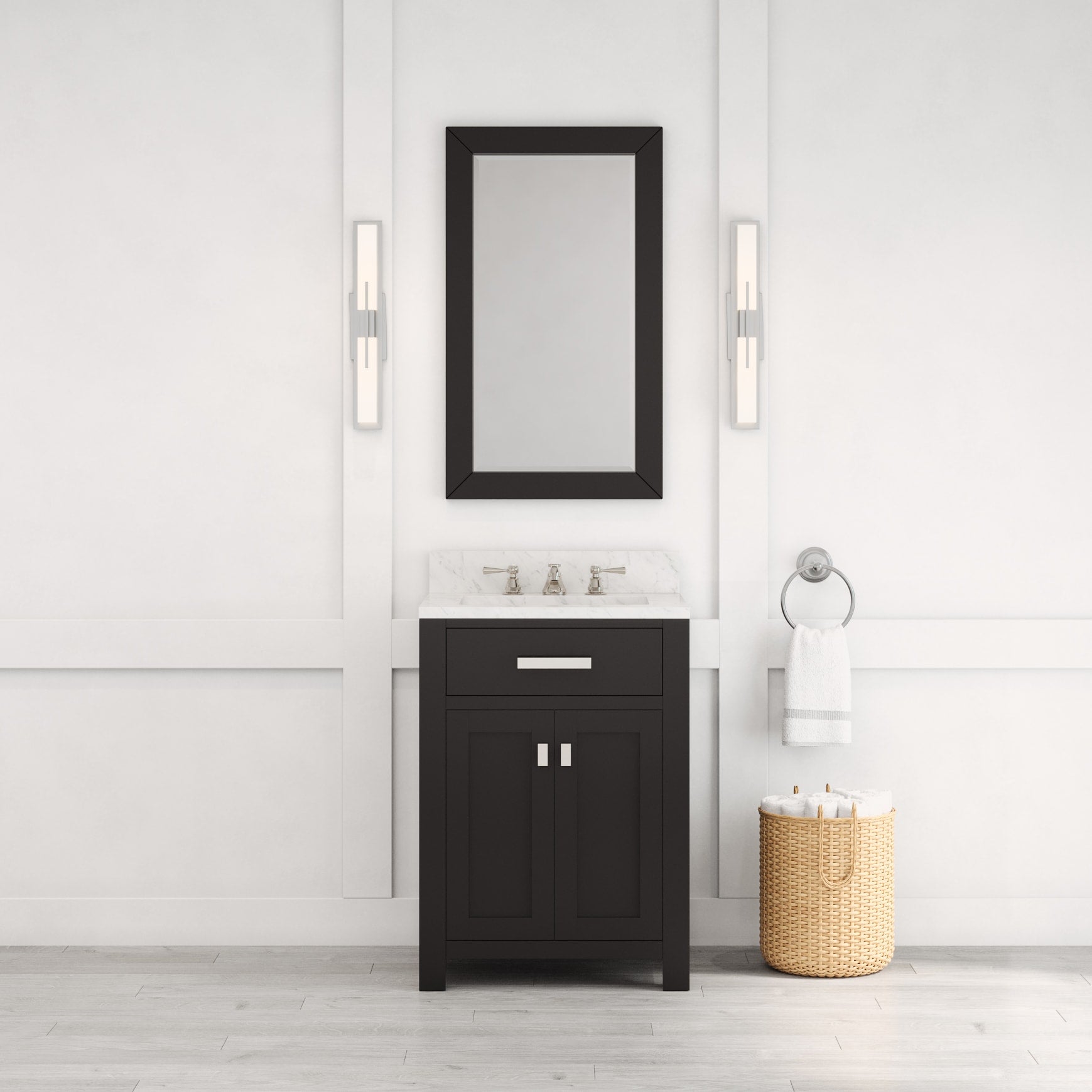 Kingston Luxe MS24CW01ES - 24 in. x 21.5 in. Bathroom Vanity Single Sink with Carrara White Marble Top, Espresso