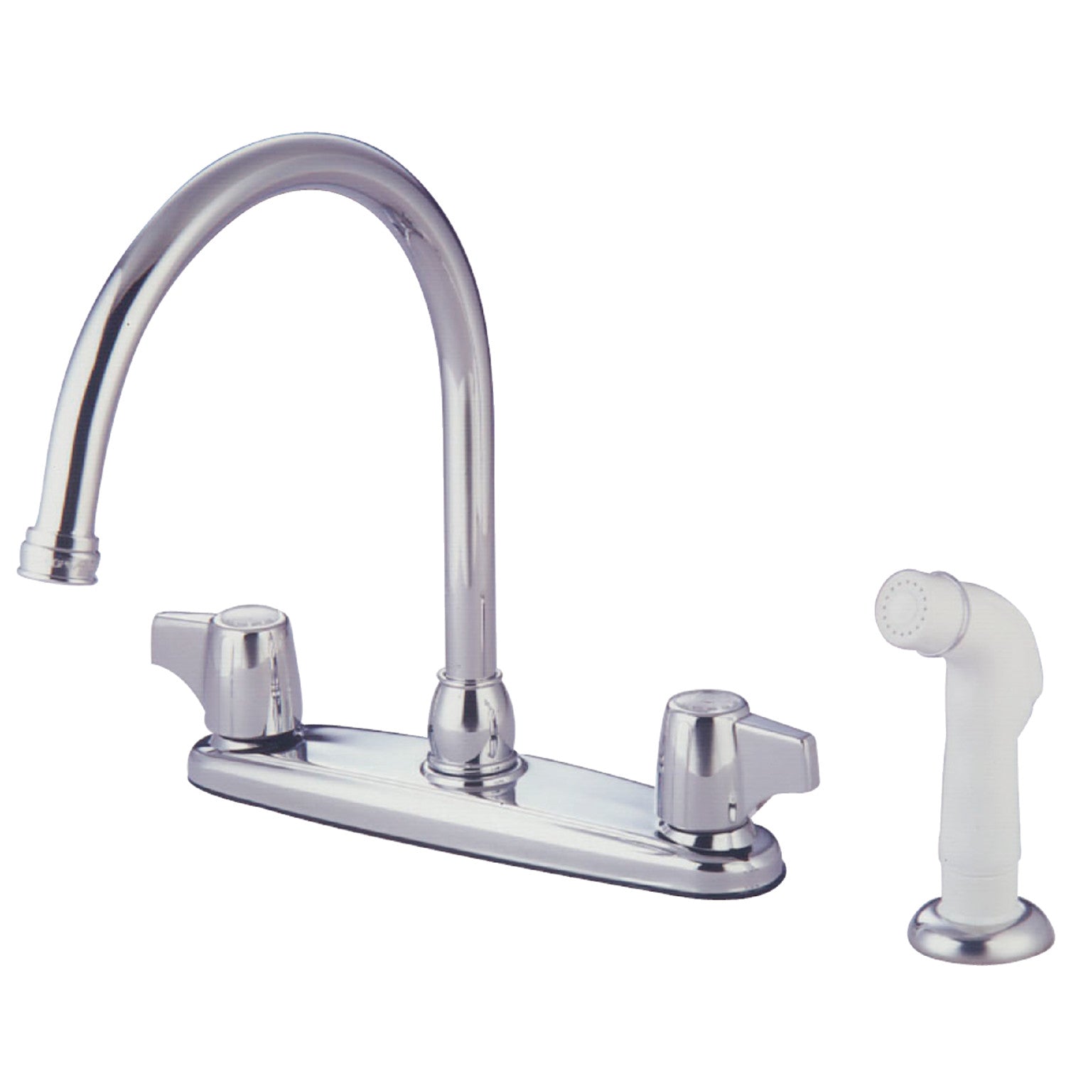 Kingston Tulare KB772 Robinet de cuisine à deux poignées 4 trous 8" Centerset avec pulvérisateur latéral, chrome poli