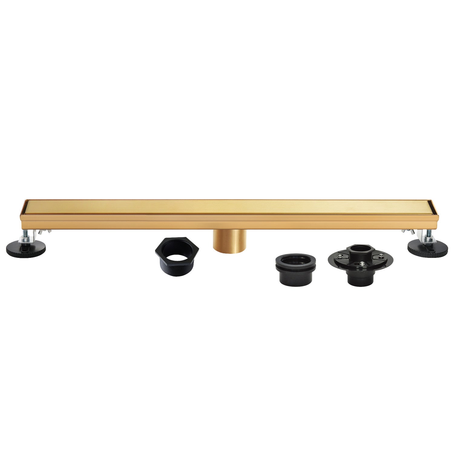 Kingston Watercourse BSFK3227 32-Inch Stainless Steel Linear Shower Drain with Reversible Tile Insert and Flat Grate, Drain with Base Flange and Hair Strainer, Brushed Brass
