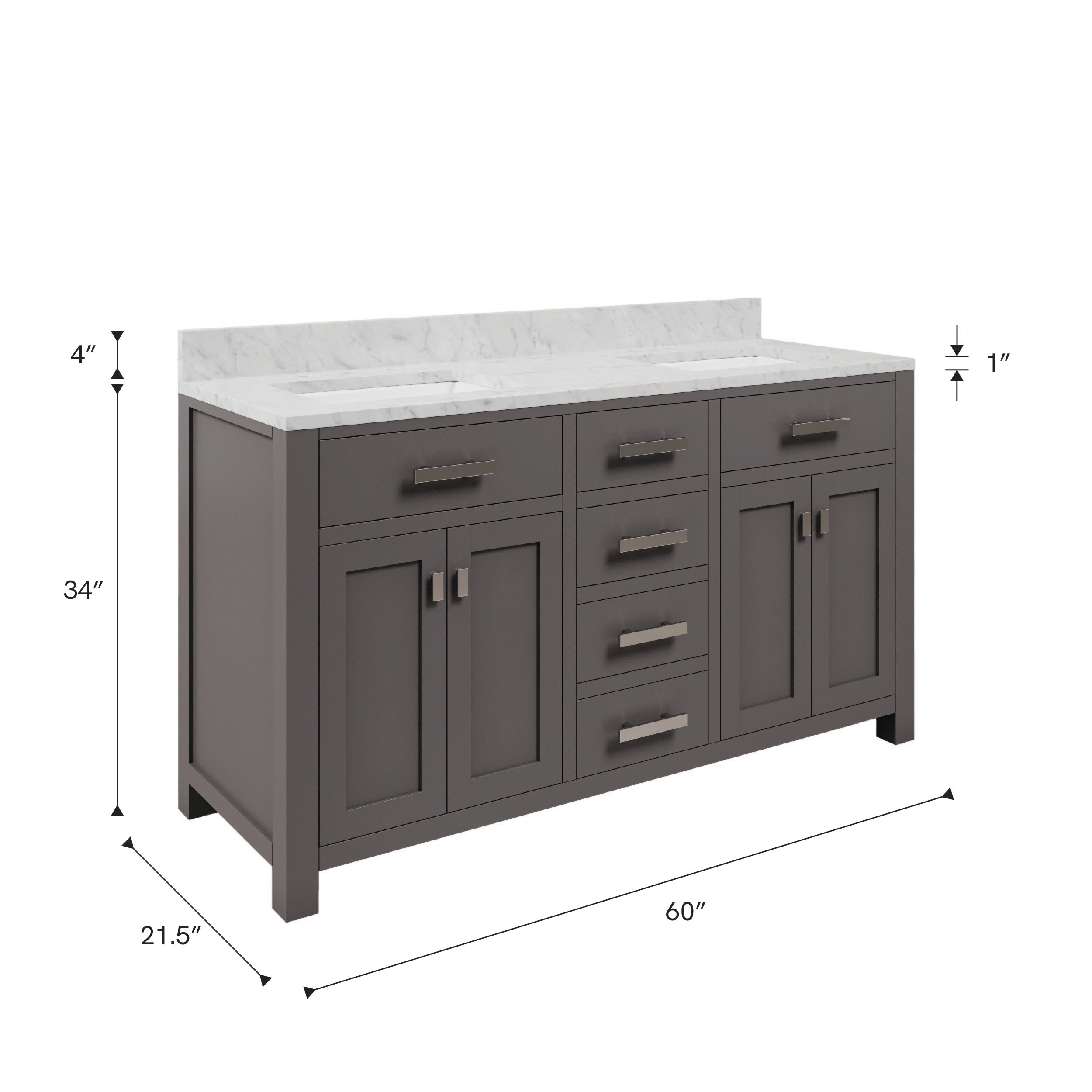 Kingston Luxe MS60CW01CG - 60 in. x 21 in. Bathroom Vanity Marble Top in Carrara White, Cashmere Grey