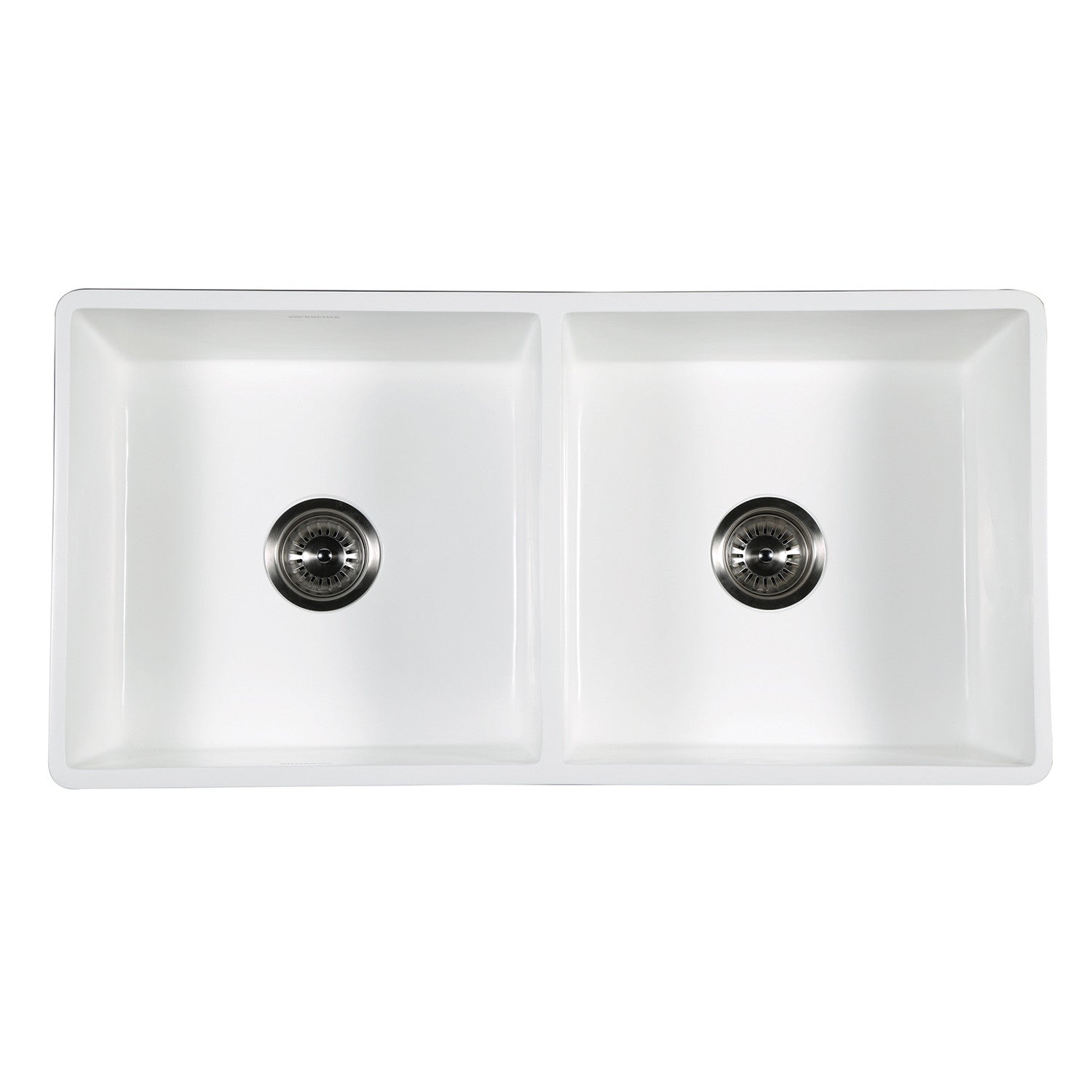 Kingston Arcticstone GKFA361810SQD 36-Inch Solid Surface White Stone Apron-Front Double Bowl Farmhouse Kitchen Sink with Strainers x 2, Matte White