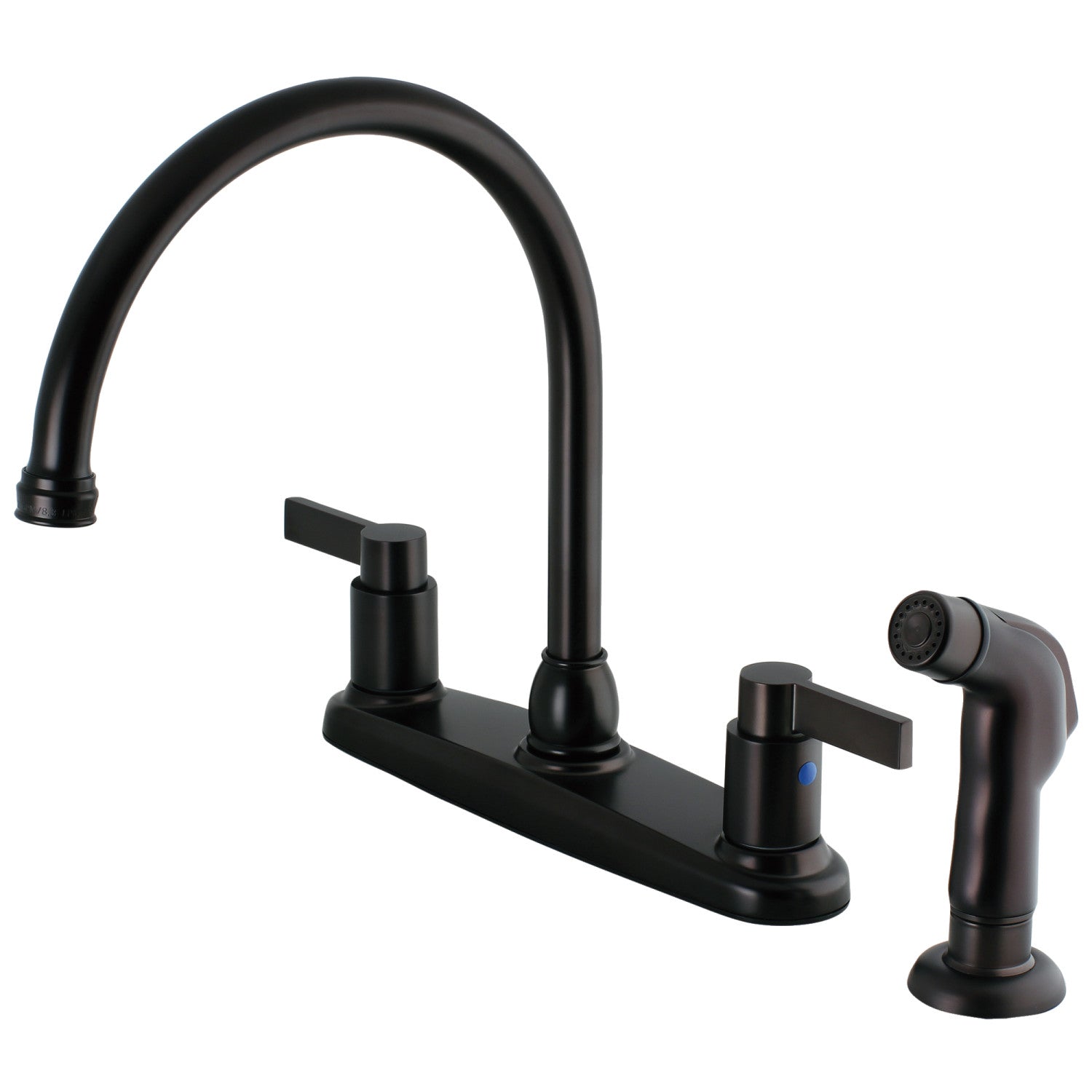 Kingston Tulare FB2795NDLSP - NuvoFusion Robinet de cuisine à deux poignées 4 trous 8" avec pulvérisateur latéral, bronze frotté à l'huile