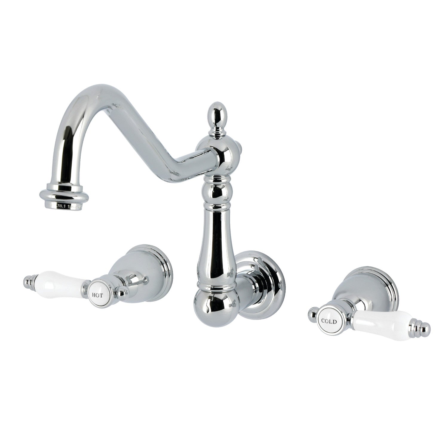Kingston Heirloom KS1281BPL - Robinet de cuisine à montage mural Bel-Air 3 trous, chrome poli