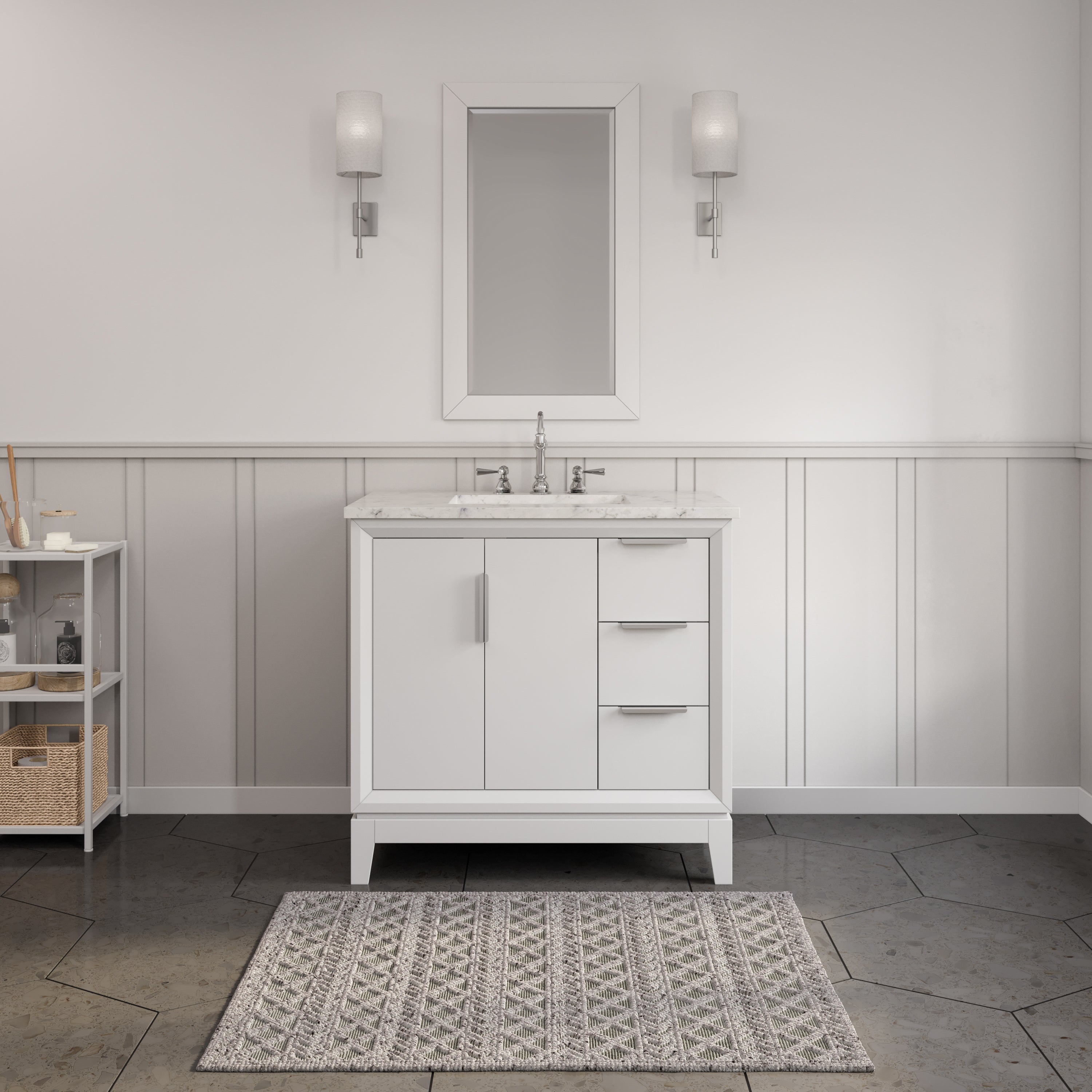 Kingston Luxe EL36CW01PW - 36 in. x 22 in. Bathroom Vanity Carrara White Marble Top, Pure White