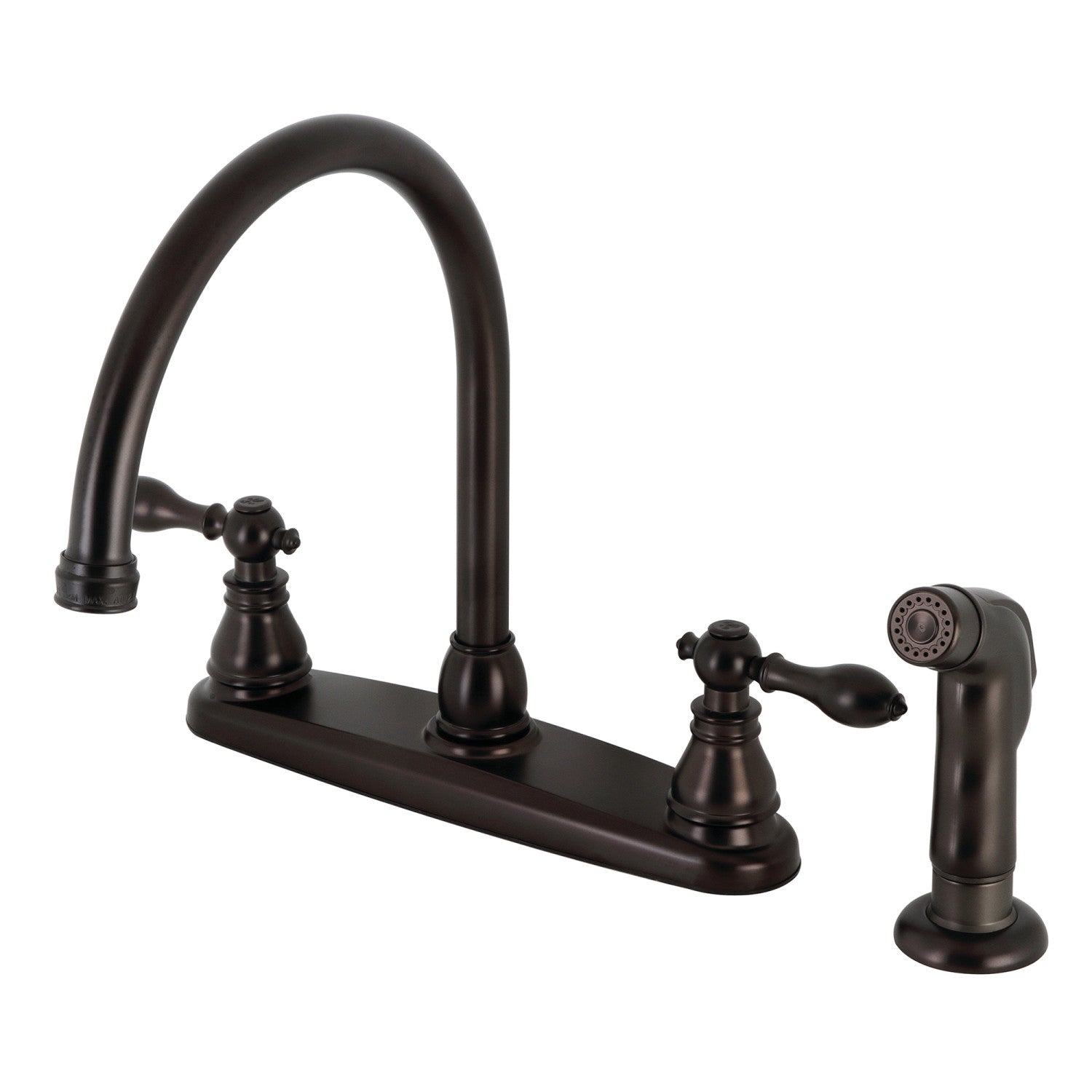 Kingston Heirloom KB725ACLSP - American Classic à deux poignées 4 trous 8" Centerset Robinet de cuisine avec pulvérisateur latéral, bronze frotté à l'huile