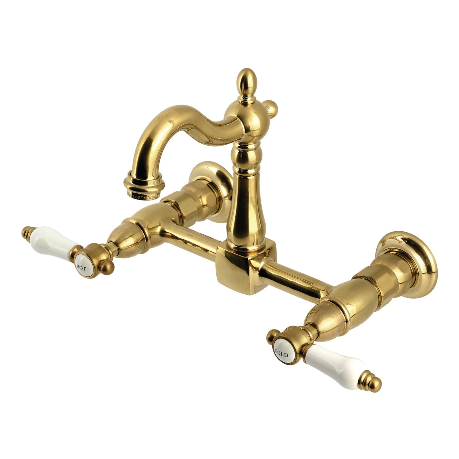 Kingston Heirloom KS2447BPL - Robinet de cuisine Bel-Air à deux poignées 2 trous Wall Mount Bridge, laiton brossé