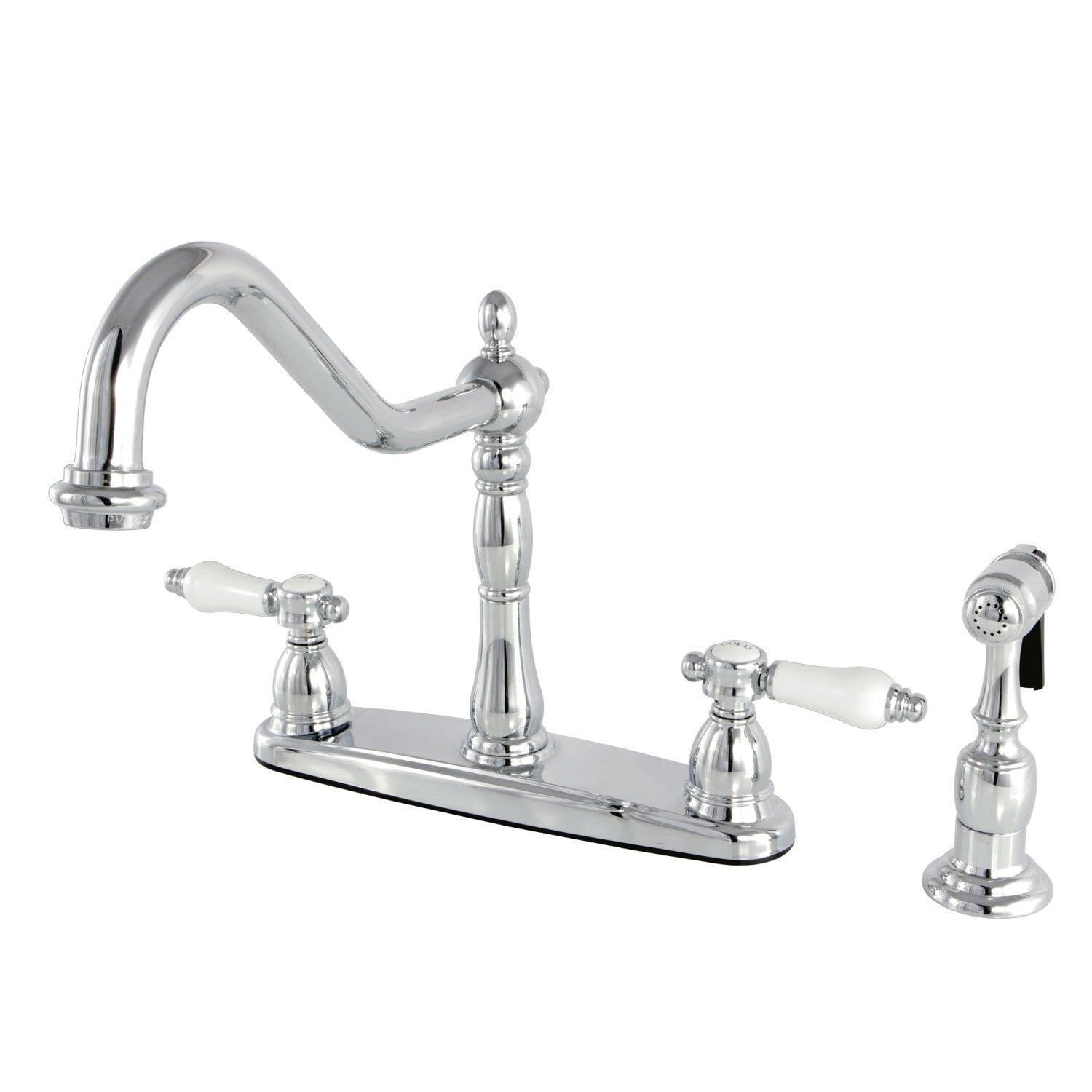 Kingston Heirloom KB1751BPLBS - Bel-Air à deux poignées 4 trous 8" Centerset Robinet de cuisine avec pulvérisateur en laiton, chrome poli
