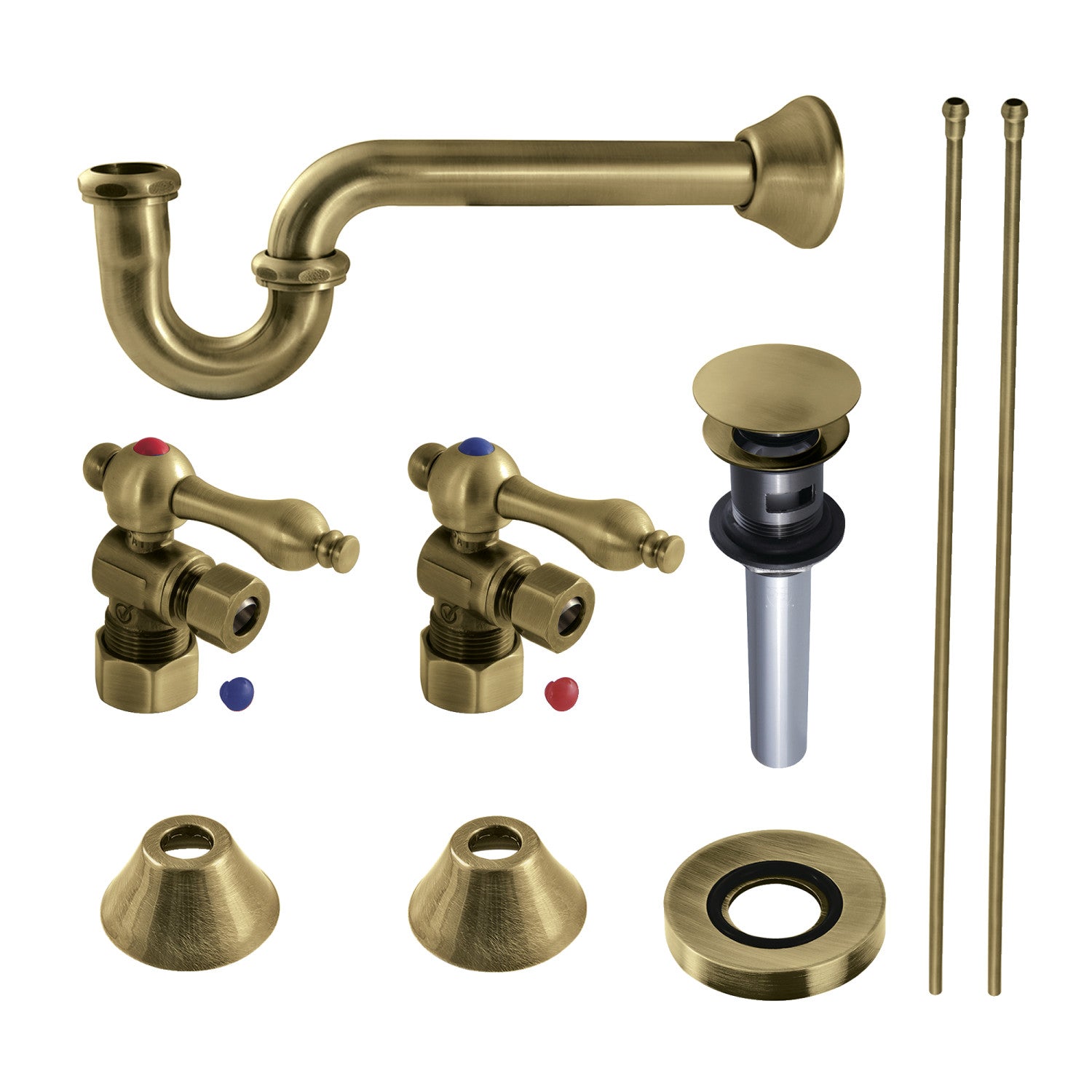 Kingston Heirloom CC53303VOKB30 - Trimscape Traditional Plumbing Sink Trim Kit with P-Trap and Overflow Drain, Antique Brass