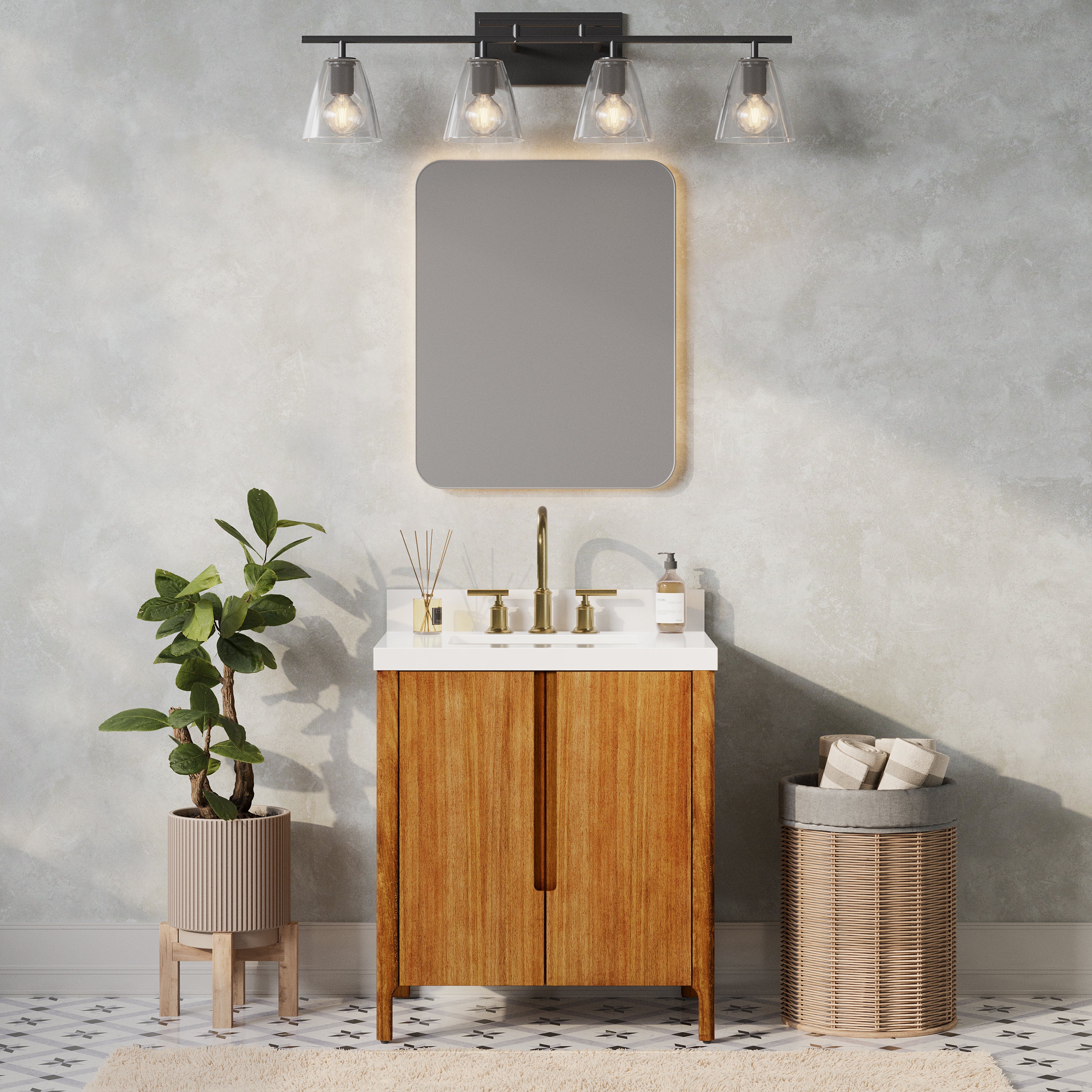 Kingston Luxe SE30QZ00MW - 30 in. x 22 in. Bathroom Vanity Single Sink with White Brook Quartz Top, Mango Wood