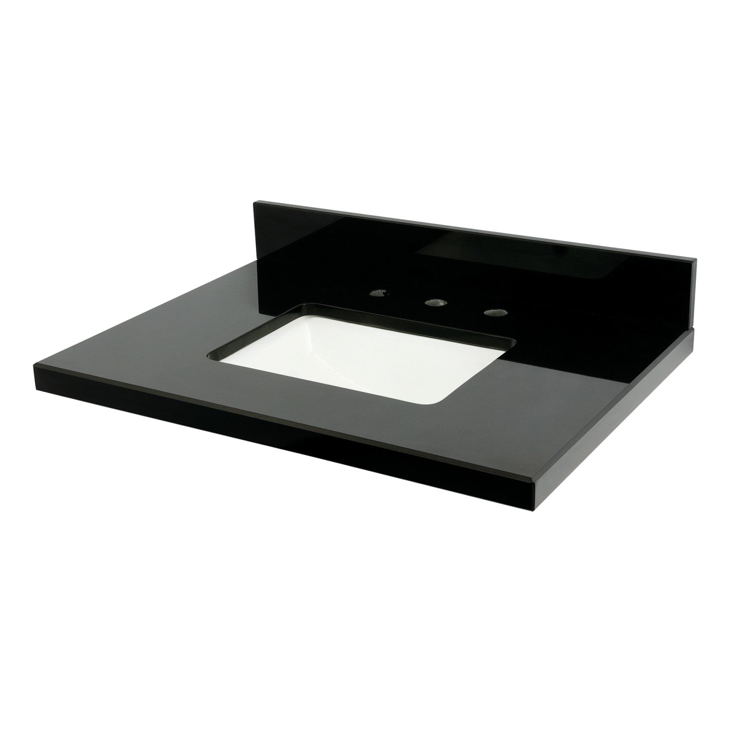Kingston Tulare KVPK3022K38SQ - Templeton 30-Inch Black Granite Vanity Top (8" Faucet Drillings), Black/White