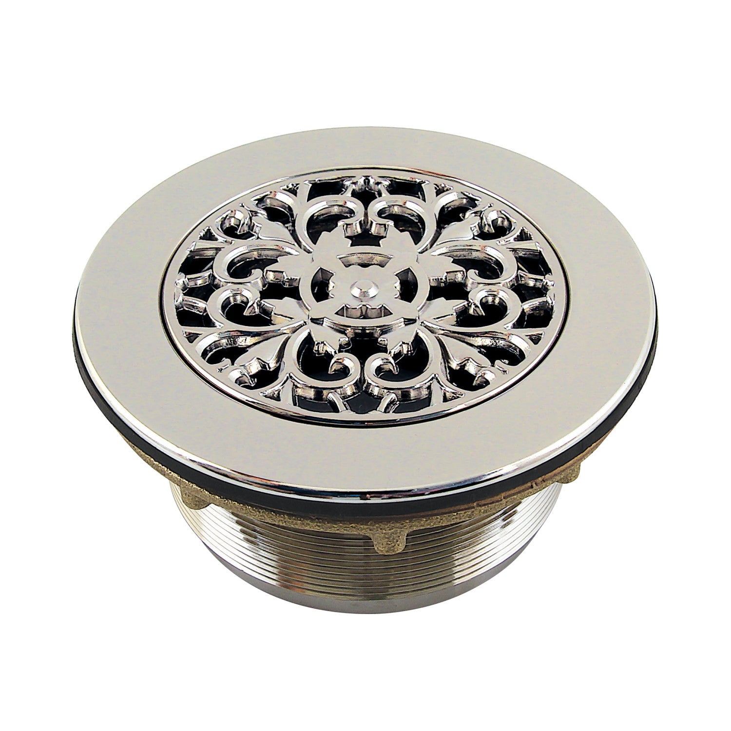 Kingston Watercourse BSFT4136 4-1/4-Inch Brass Round Grid Shower Base Drain with Flange, Polished Nickel