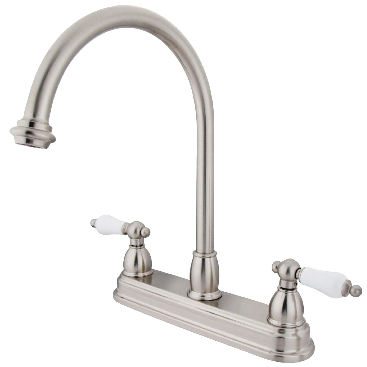 Kingston Heirloom KB3748PL - Robinet de cuisine central à deux poignées de restauration 3 trous 8", nickel brossé