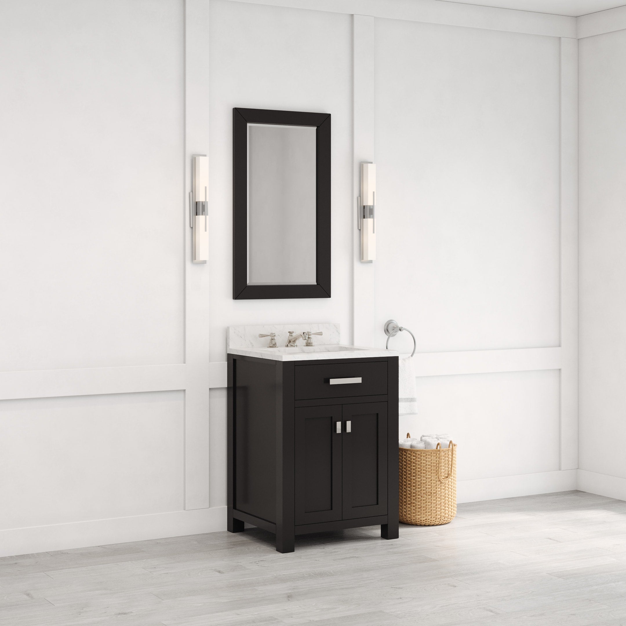 Kingston Luxe MS24CW01ES - 24 in. x 21.5 in. Bathroom Vanity Single Sink with Carrara White Marble Top, Espresso