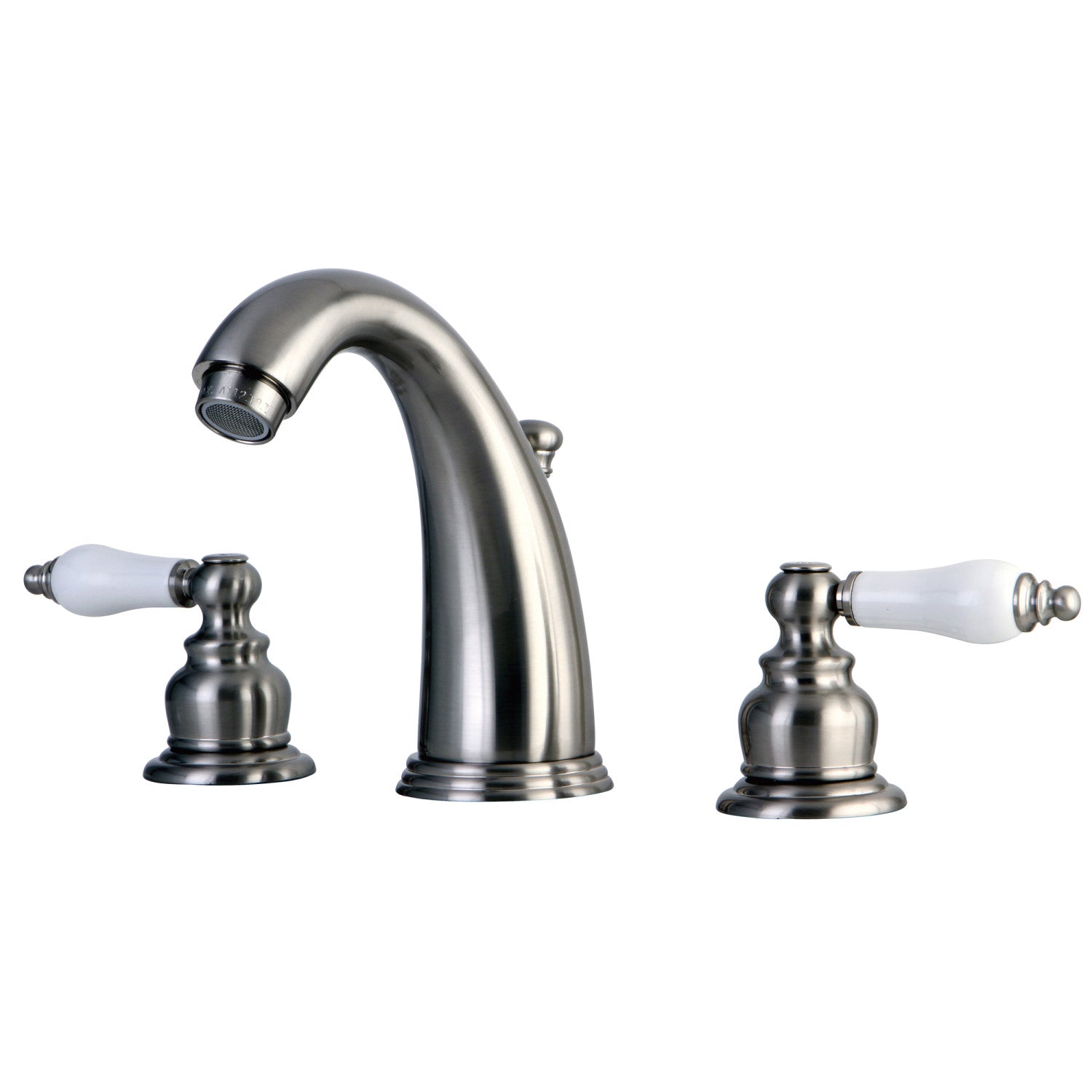 Kingston Heirloom KB988PL - Victorian à deux poignées 3 trous montage sur plage Robinet de salle de bain à entraxe large avec drain à tirette, Nickel brossé