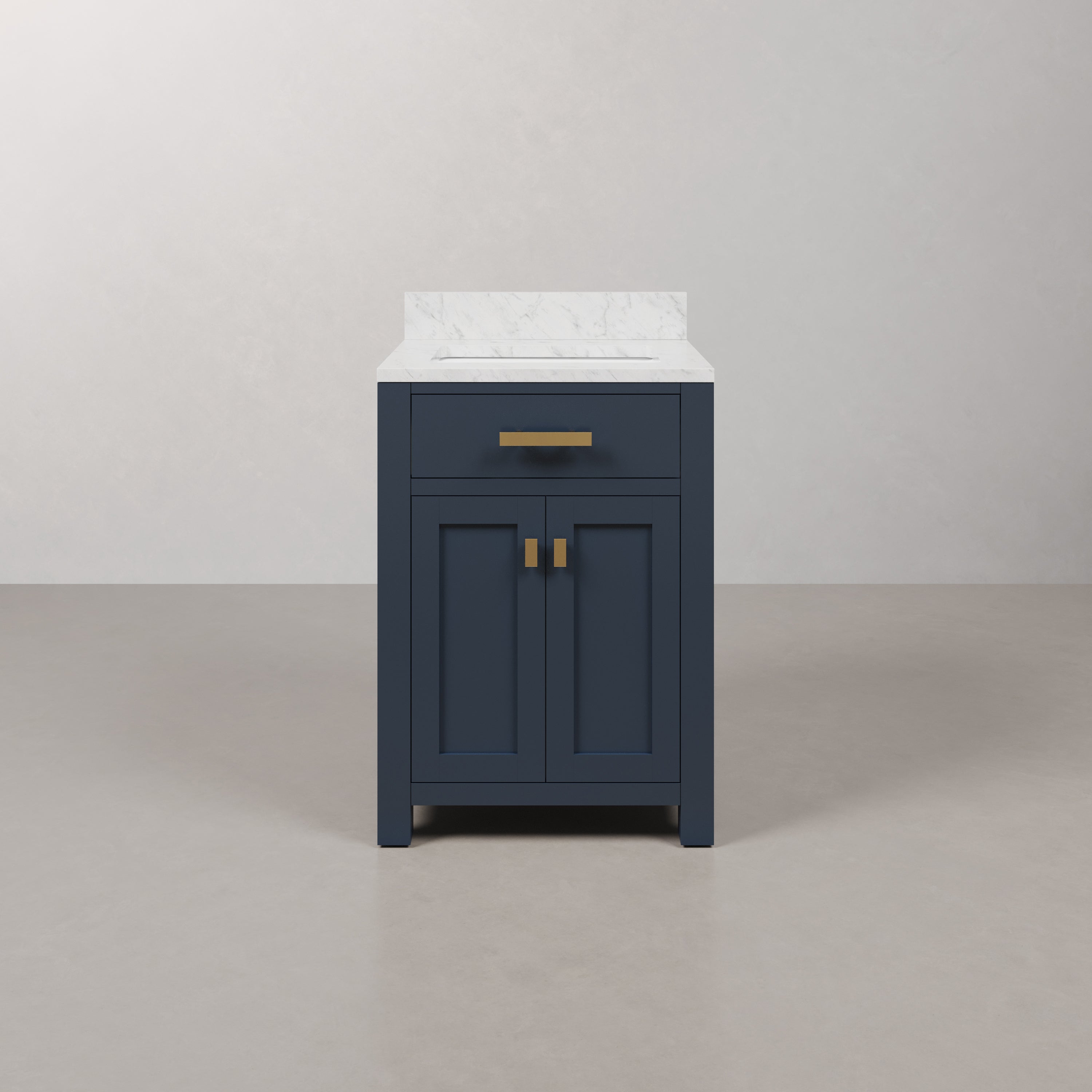 Kingston Luxe MS24CW06MB - 24 in. x 21.5 in. Bathroom Vanity Marble Top in Carrara White and White Basin, Monarch Blue