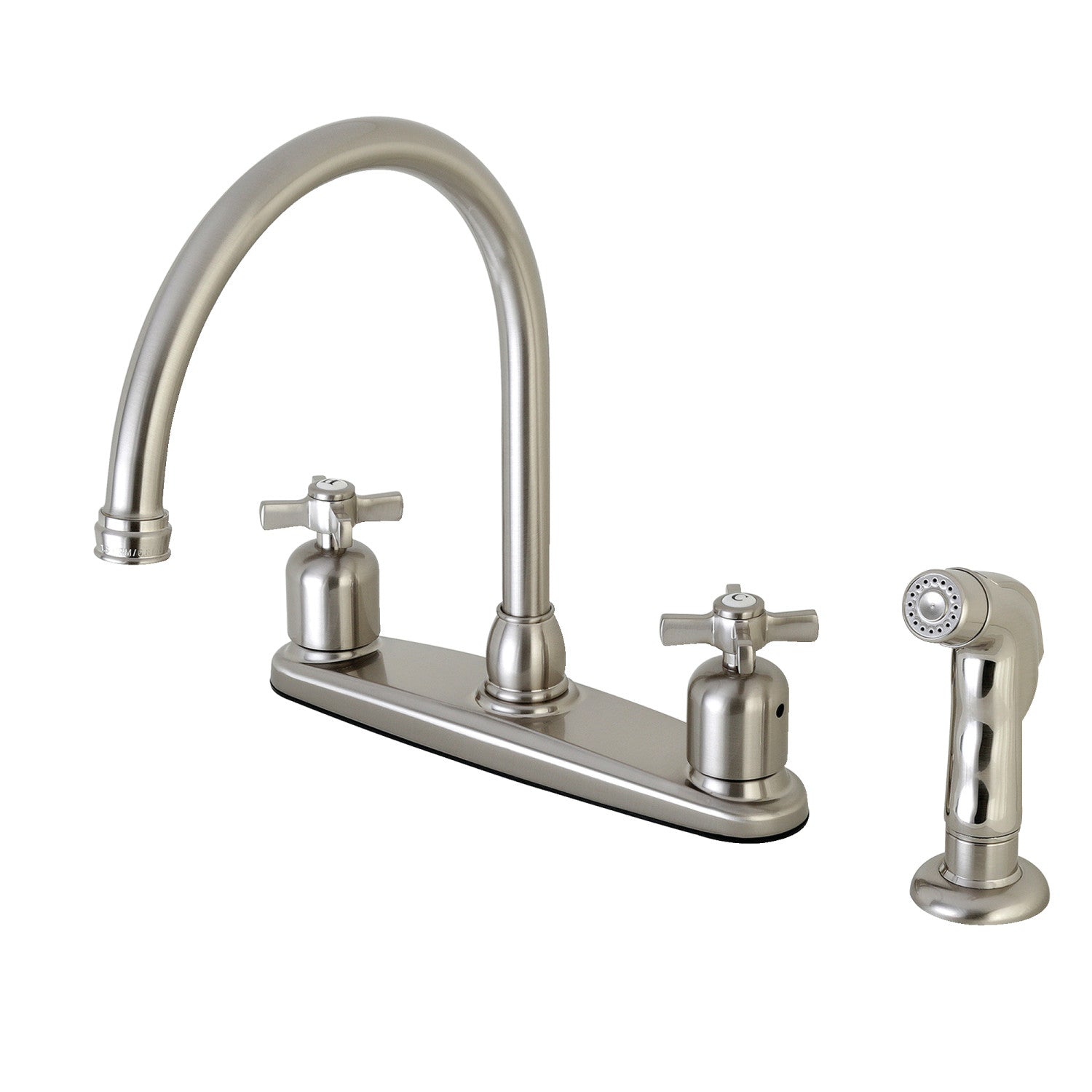 Kingston Tulare FB798ZXSP - Robinet de cuisine central bimanche Millennium 4 trous 8" avec pulvérisateur latéral, nickel brossé