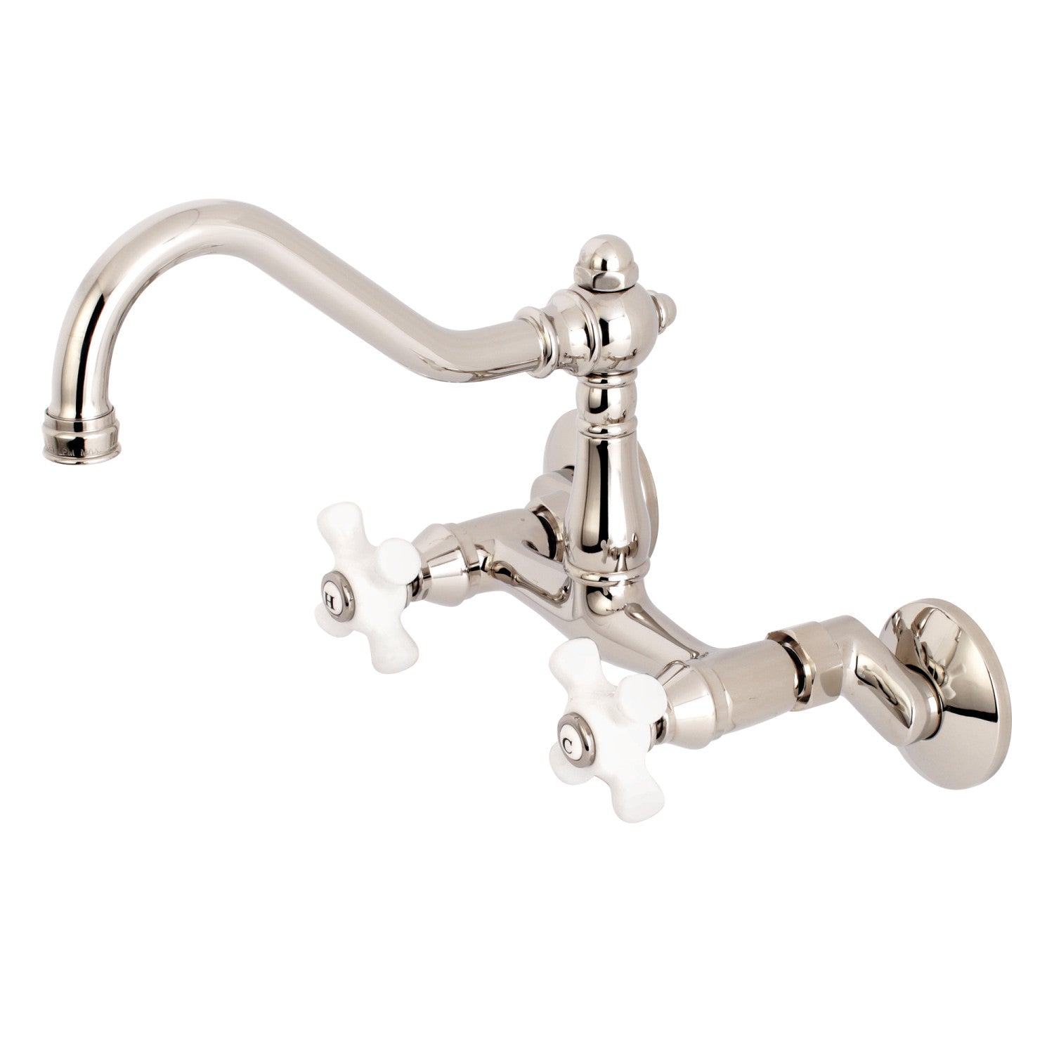 Kingston Heirloom KS3226PX - Robinet de cuisine à deux poignées vintage 2 trous Wall Mount Bridge, nickel poli