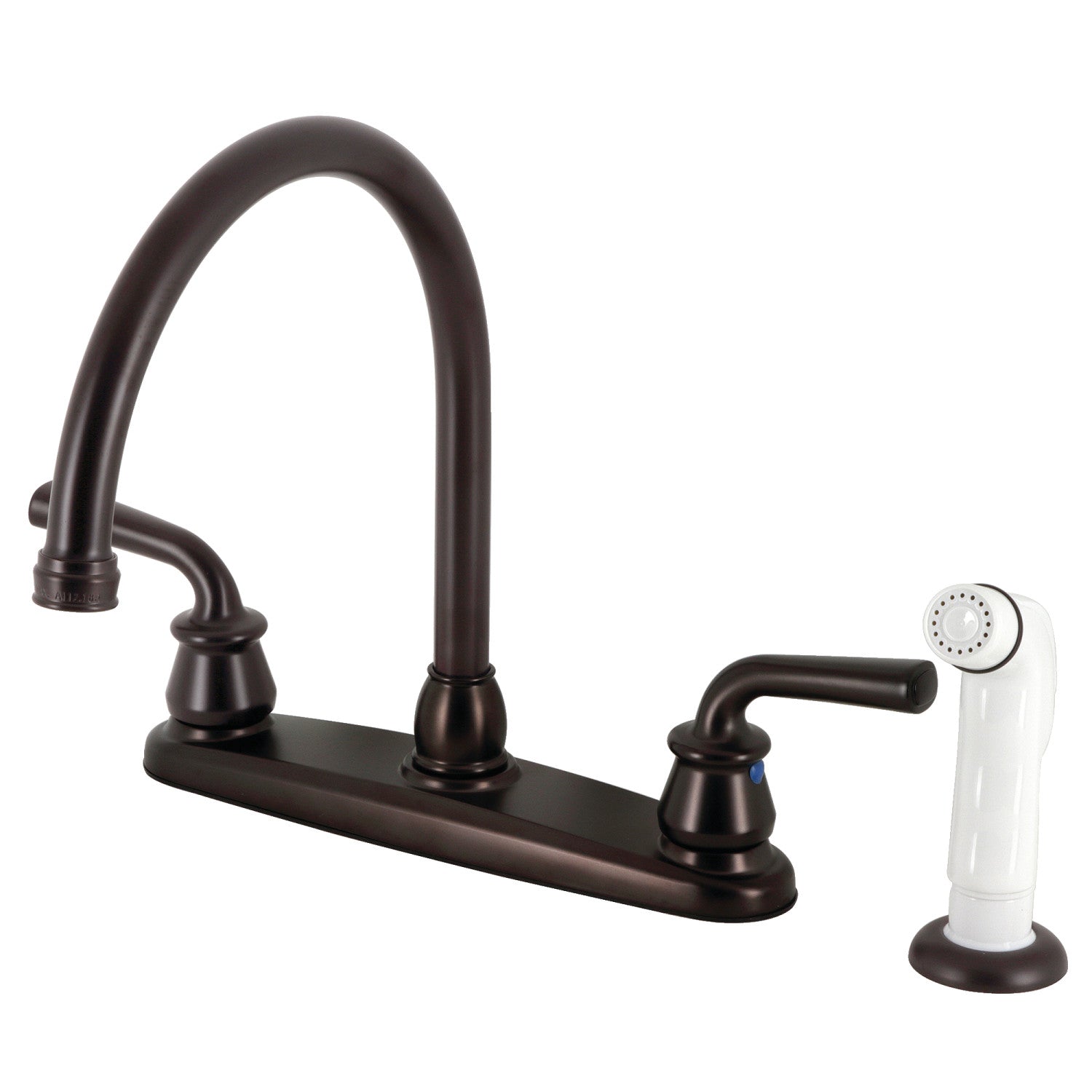 Kingston Tulare KB725RXL - Robinet de cuisine central à deux poignées de restauration 4 trous 8" avec pulvérisateur latéral blanc, bronze huilé