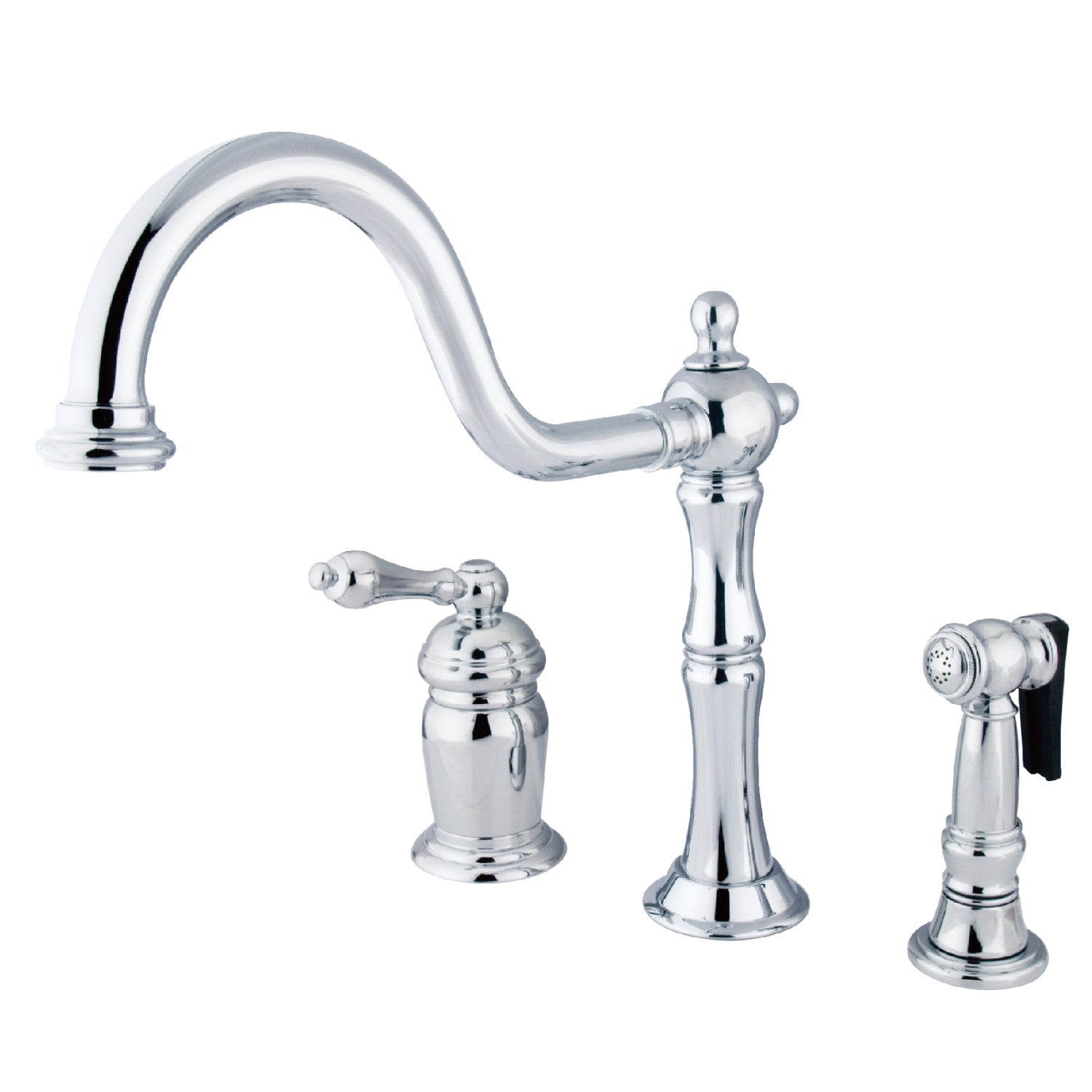 Kingston Heirloom KS1811ALBS - Robinet de cuisine à une poignée Heritage 3 trous avec pulvérisateur en laiton, chrome poli