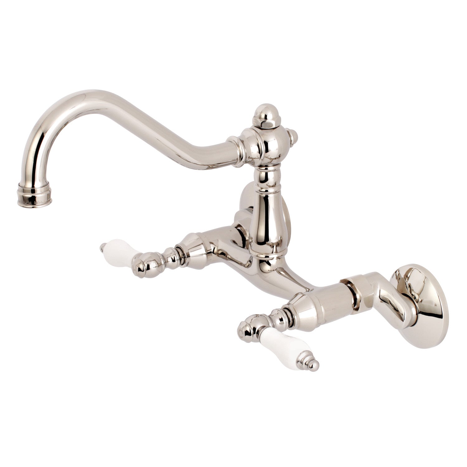 Kingston Heirloom KS3226PL - Robinet de cuisine à deux poignées vintage 2 trous Wall Mount Bridge, nickel poli