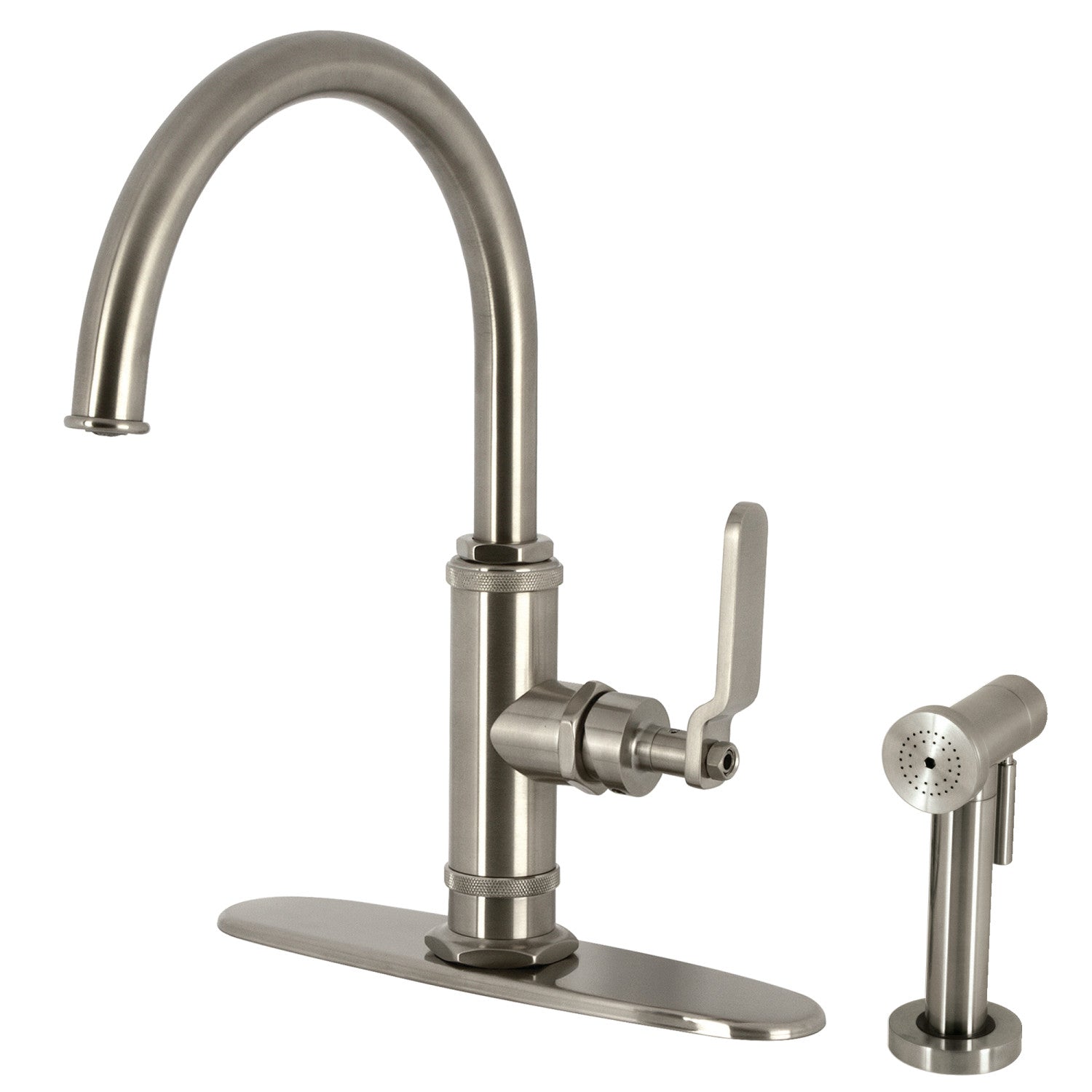 Kingston Sona KS2438KL - Robinet de cuisine à une poignée Whitaker 2 trous avec pulvérisateur latéral en laiton, nickel brossé