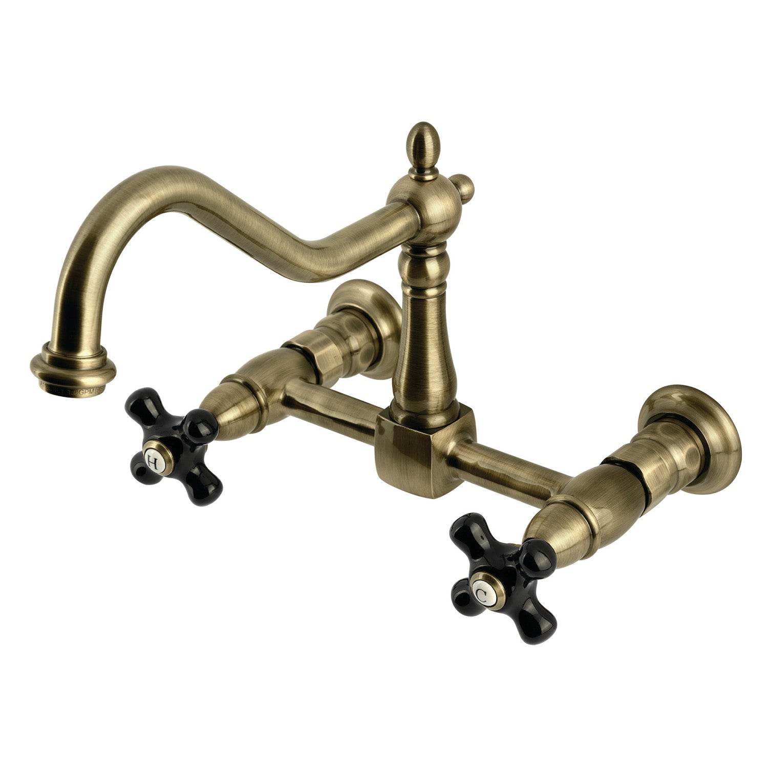 Kingston Heirloom KS1243PKX - Robinet de cuisine à deux poignées 2 trous Wall Mount Bridge, laiton antique