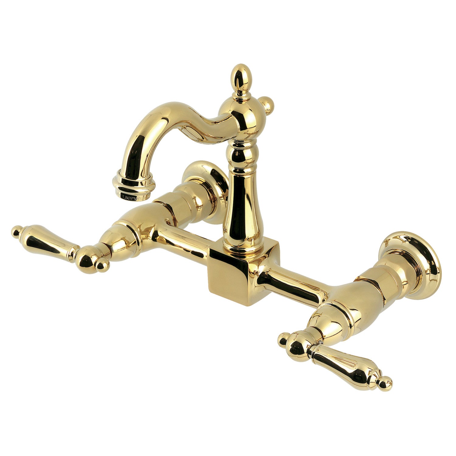 Kingston Heirloom KS2442AL - Robinet de cuisine à deux poignées Heritage 2 trous Wall Mount Bridge, laiton poli