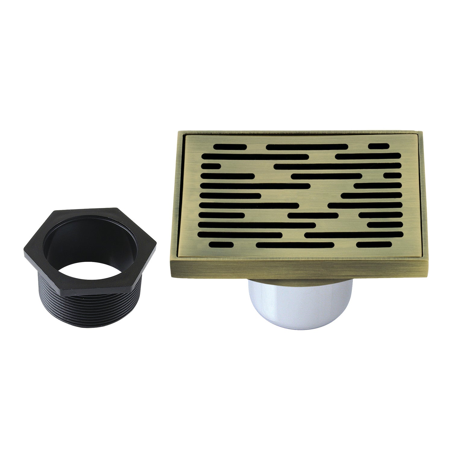 Kingston Watercourse BSF6310AB 4-Inch Brass Square Grid Shower Drain with Hair Strainer, Antique Brass