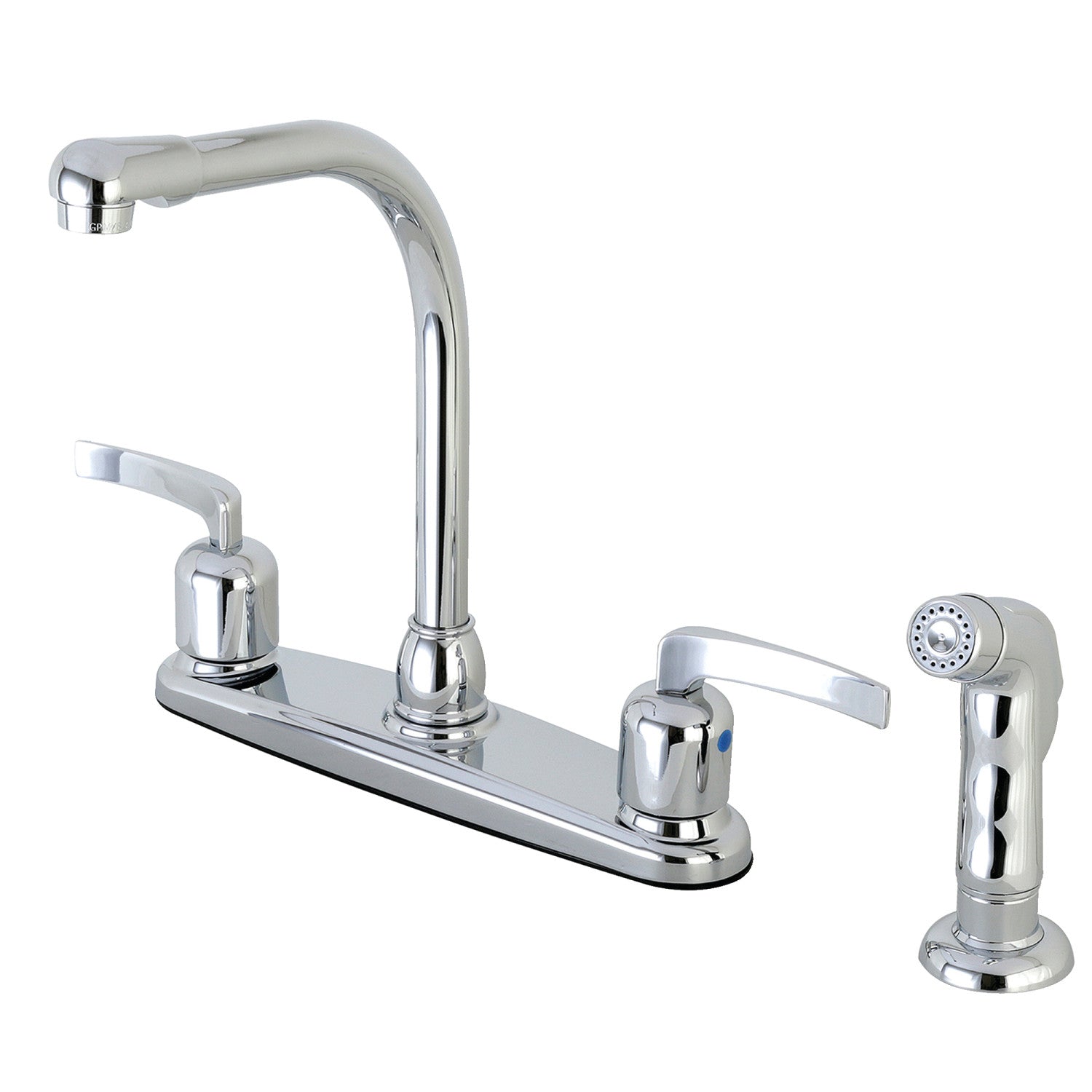 Kingston Tulare FB751EFLSP - Centurion à deux poignées 4 trous 8" Centerset Robinet de cuisine avec pulvérisateur latéral, chrome poli
