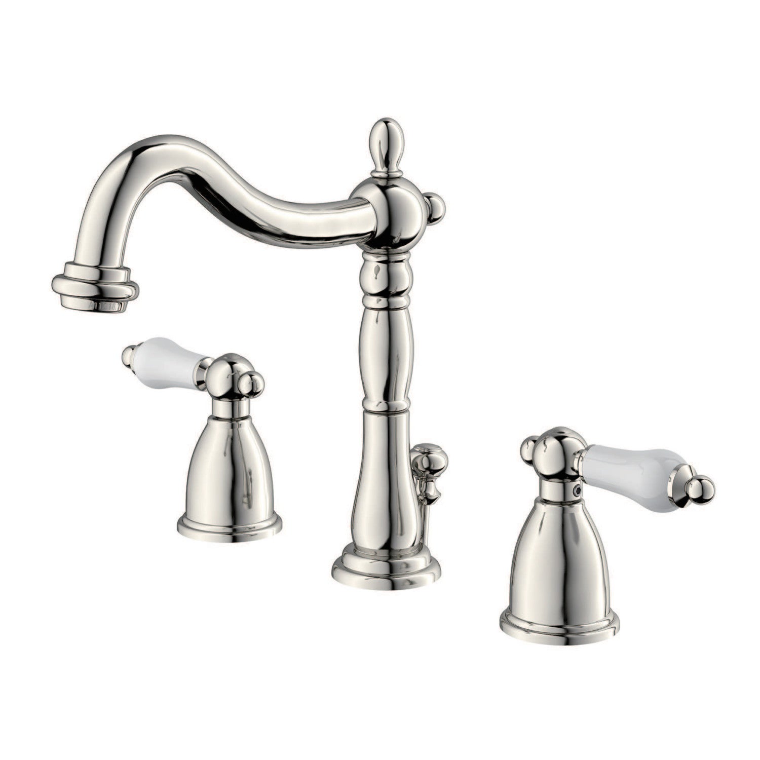Kingston Heirloom KB1976PL - Heritage Two-Handle 3-Hole Deck Mount Widespread Bathroom Faucet with Brass Pop-Up, Polished Nickel
