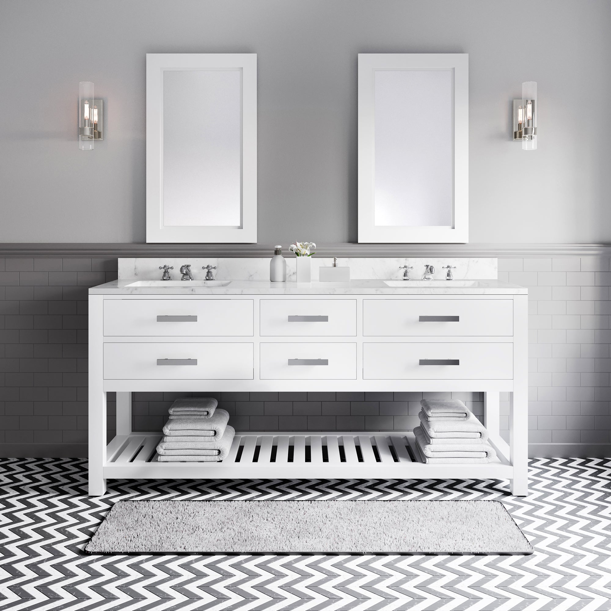 Kingston Luxe MA72CW01PW - 72 in. x 21.5 in. Bathroom Vanity Carrara White Marble Top, Carrara White