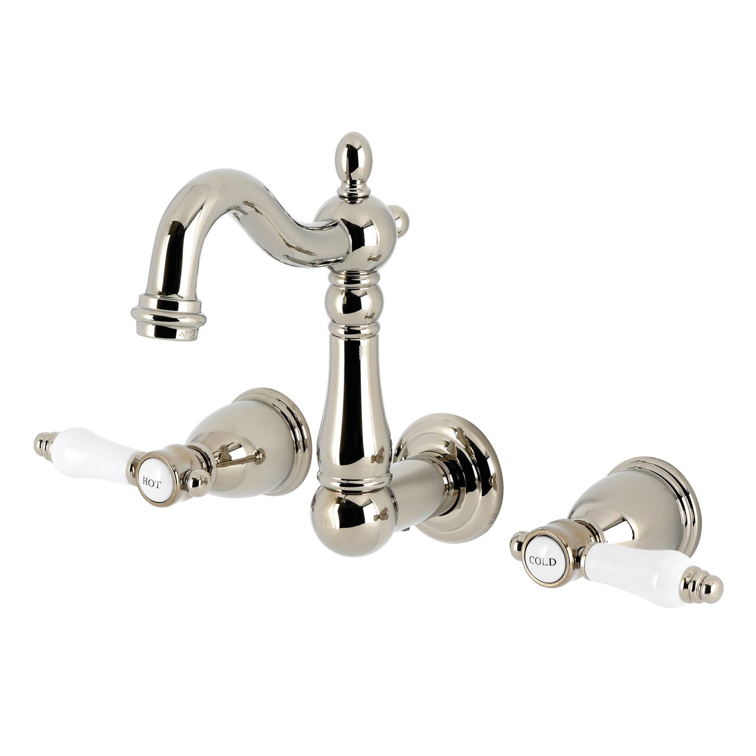 Kingston Heirloom KS1226BPL - Bel-Air Double-Handle 3-Trou robinet de salle de bains à montage mural, nickel poli
