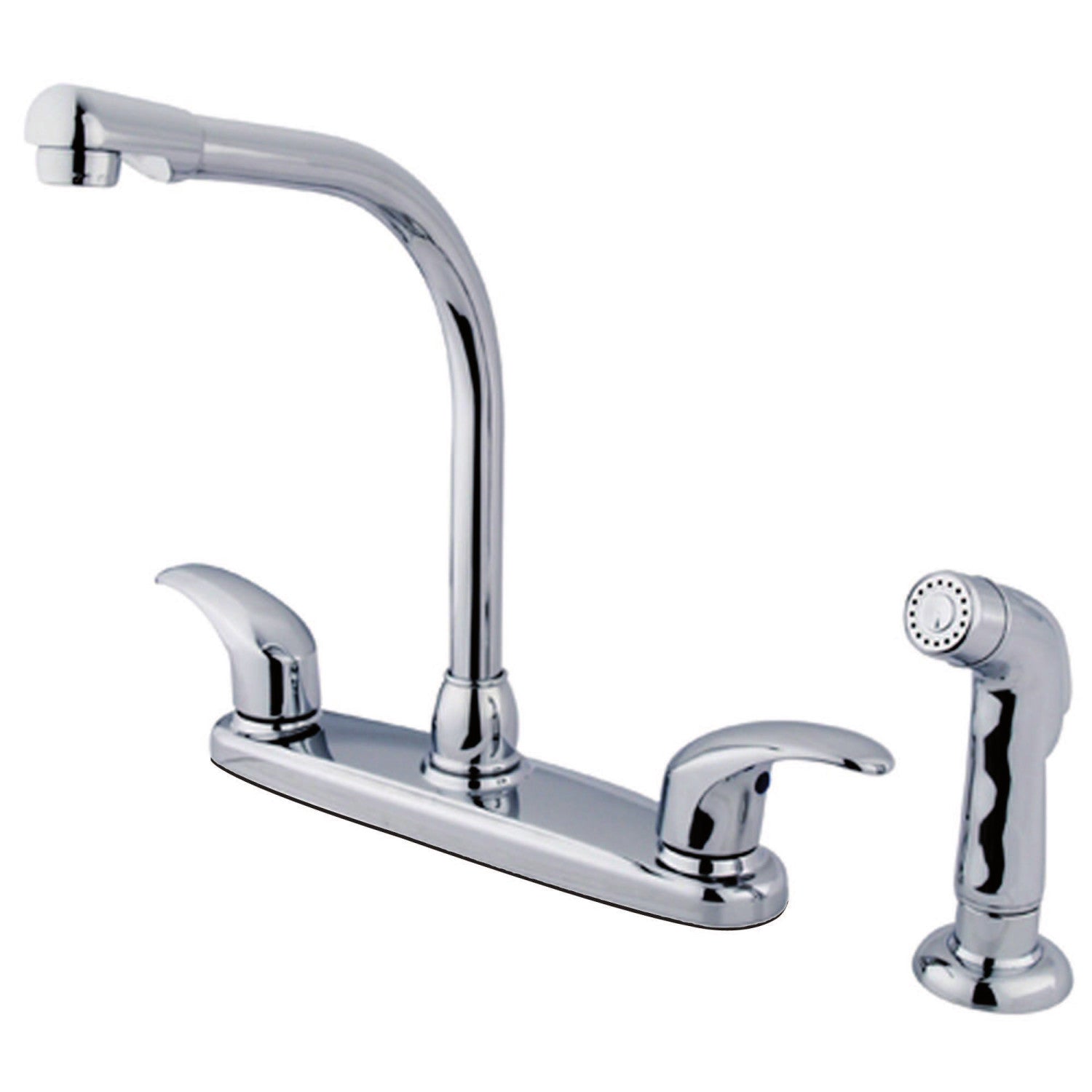 Kingston Tulare KB711LLSP Robinet de cuisine à deux poignées 4 trous 8" Centerset avec pulvérisateur latéral, chrome poli