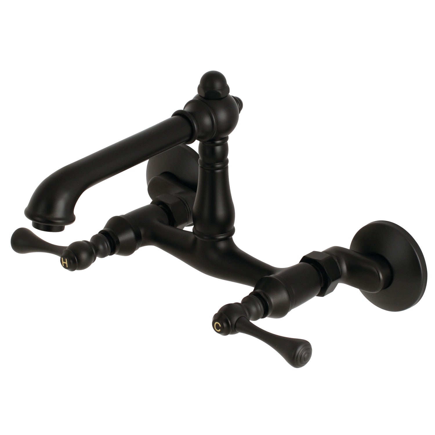 Kingston Tulare KS7220BL - Robinet de cuisine à deux poignées de pays anglais 2 trous Wall Mount Bridge, noir mat