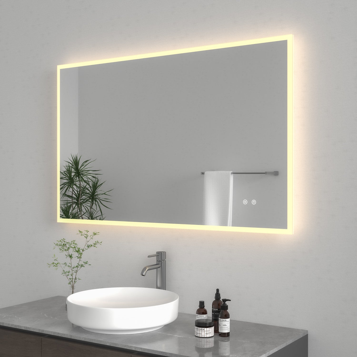 Kingston Aurora MR2014830 30-Inch x 48-Inch LED Bathroom Mirror, Front and Back Light, Anti-Fog, Dimmable Touch Sensor Lighted Mirror, Silver
