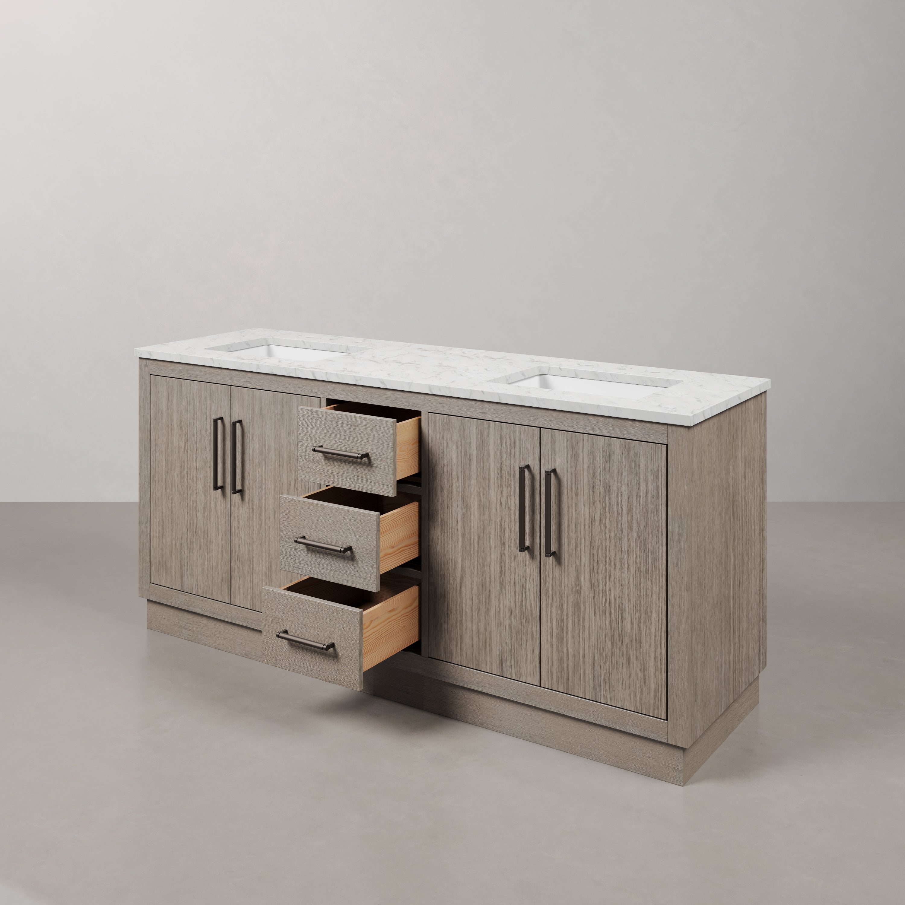 Kingston Luxe HU72CW03GK - 72 in. x 22 in. Bathroom Vanity Marble Top and White Basin, Grey Oak